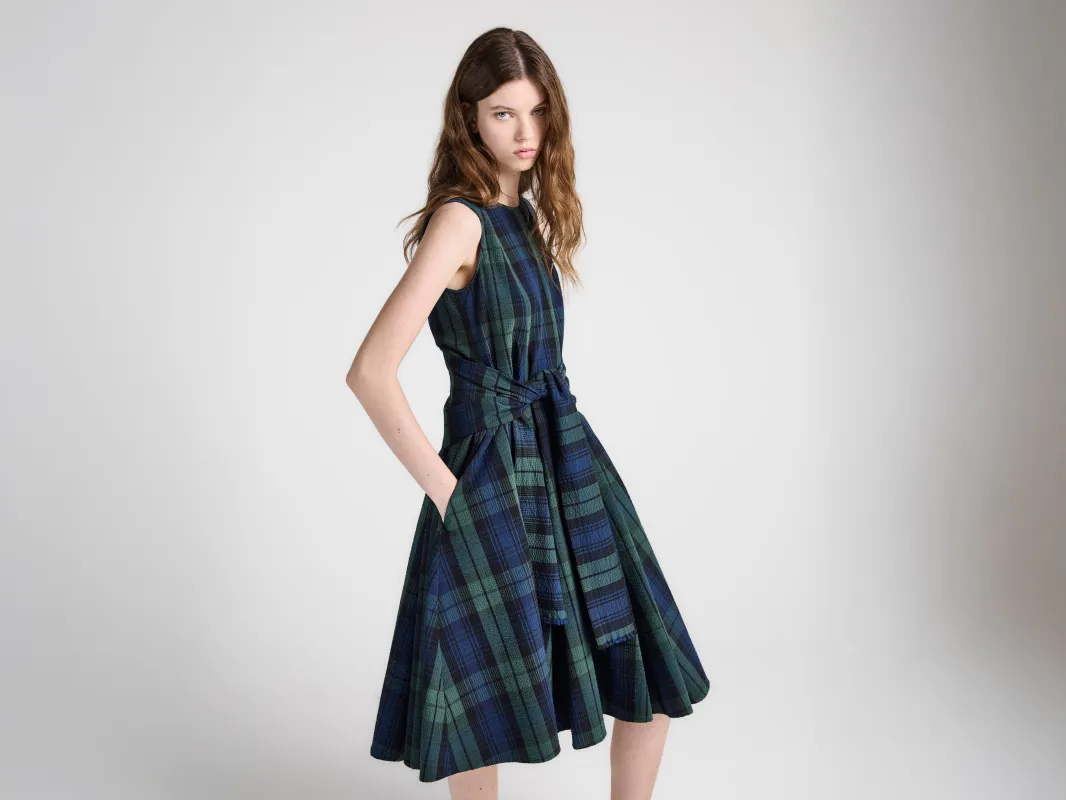 WOMENS CLOQUE DRESS IN NAVY & GREEN made by J.W. Anderson