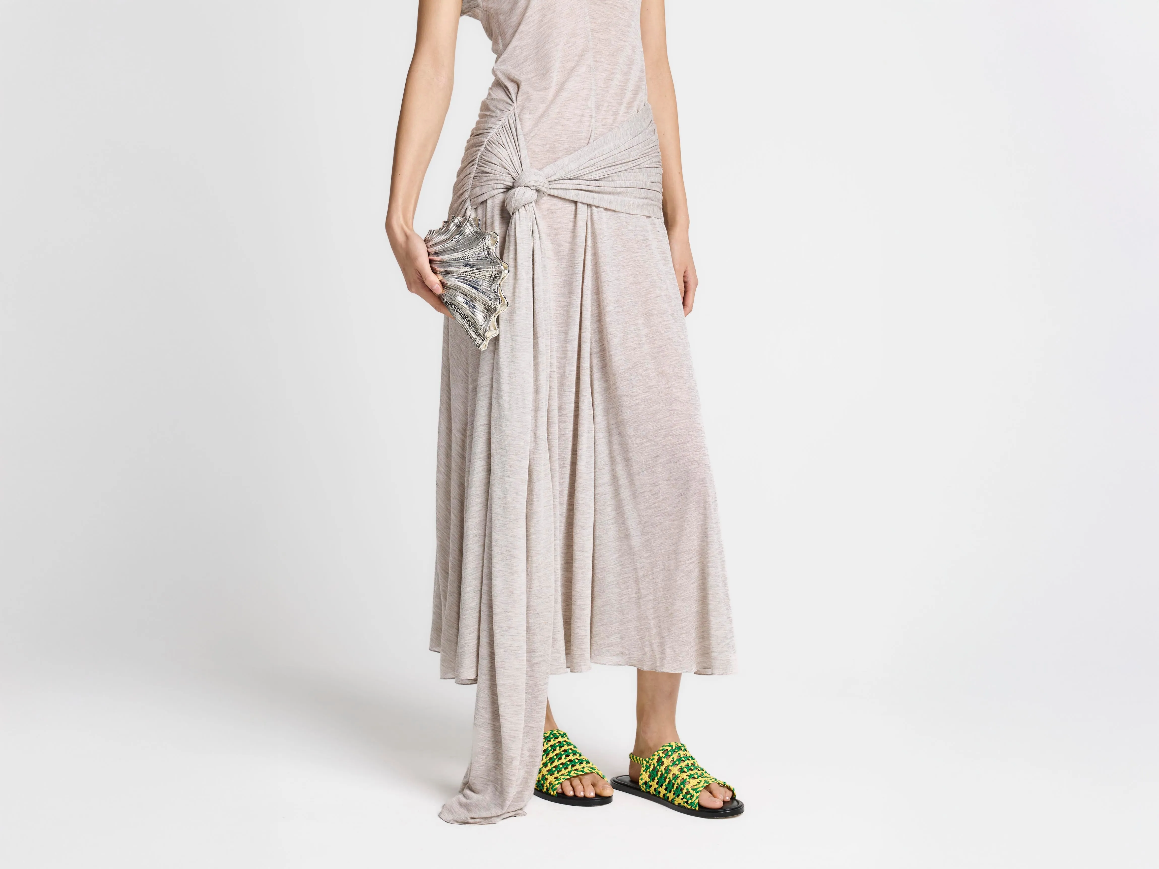 WOMENS KNOTTED WAIST LONGLINE DRESS IN OATMEAL MELANGE sold by J.W. Anderson product image thumbnail 4