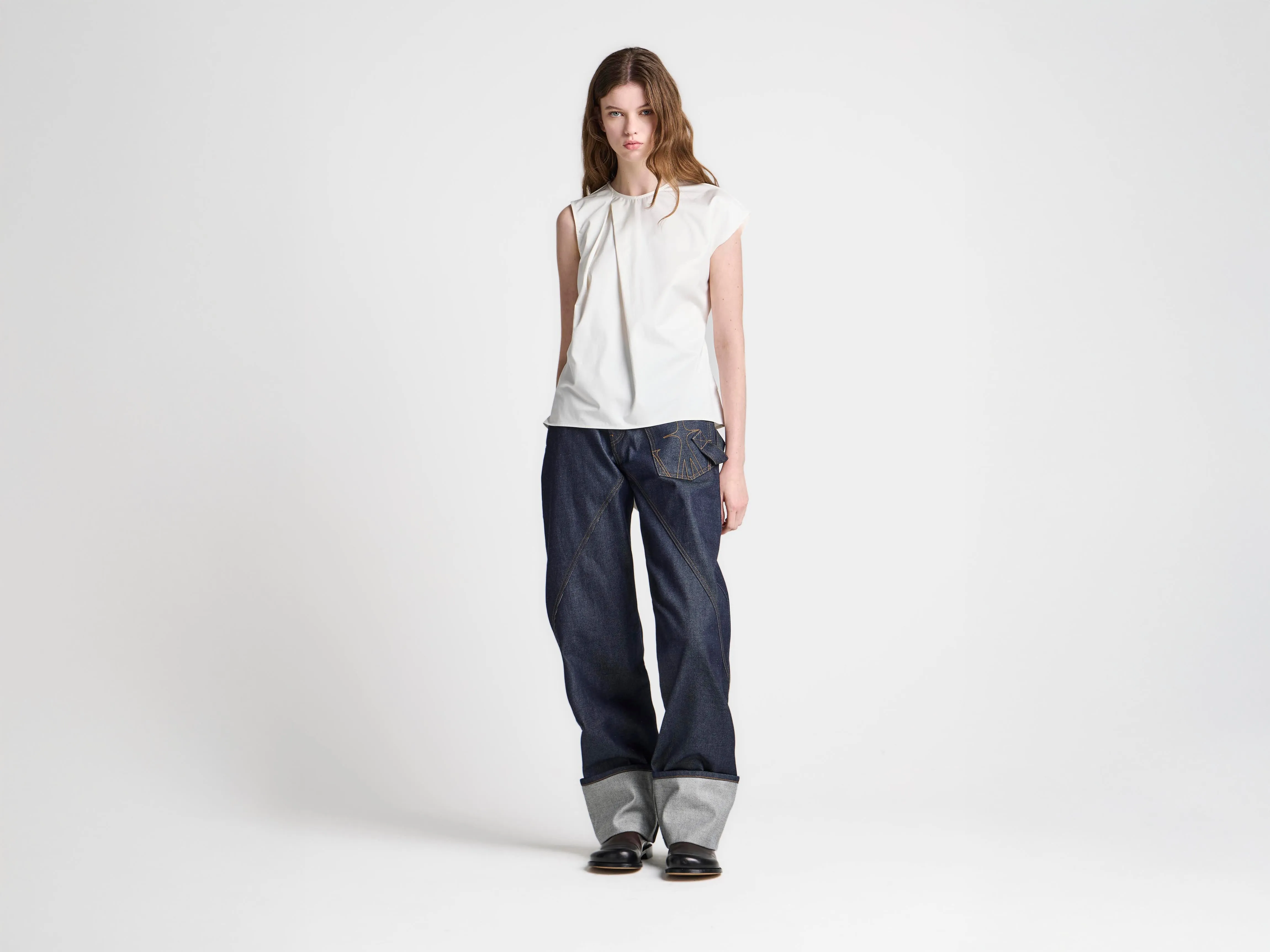 WOMENS TWISTED TURN-UP WORKWEAR DENIM JEANS IN INDIGO sold by J.W. Anderson product image thumbnail 5