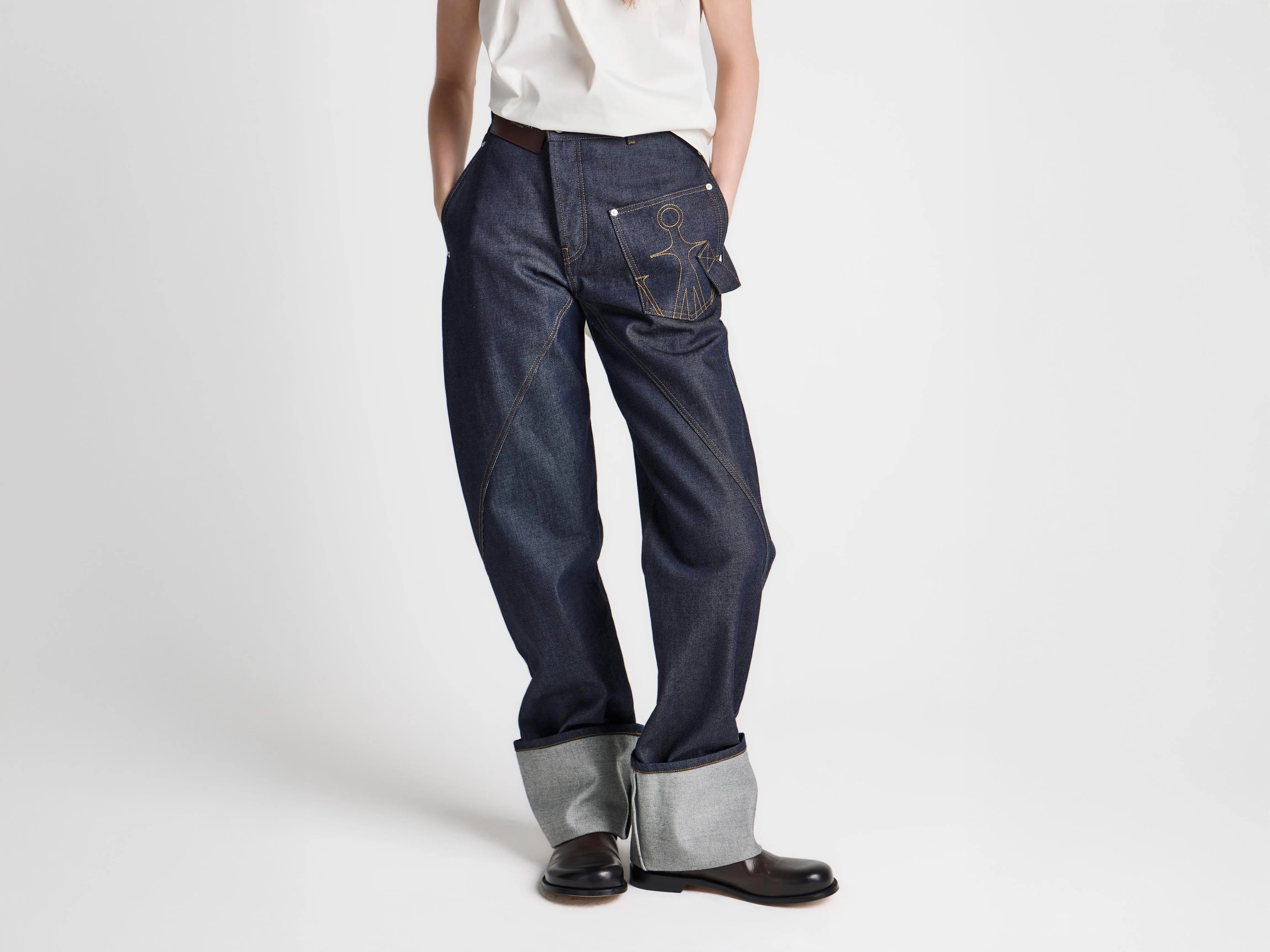 WOMENS TWISTED TURN-UP WORKWEAR DENIM JEANS IN INDIGO sold by J.W. Anderson product image thumbnail 3
