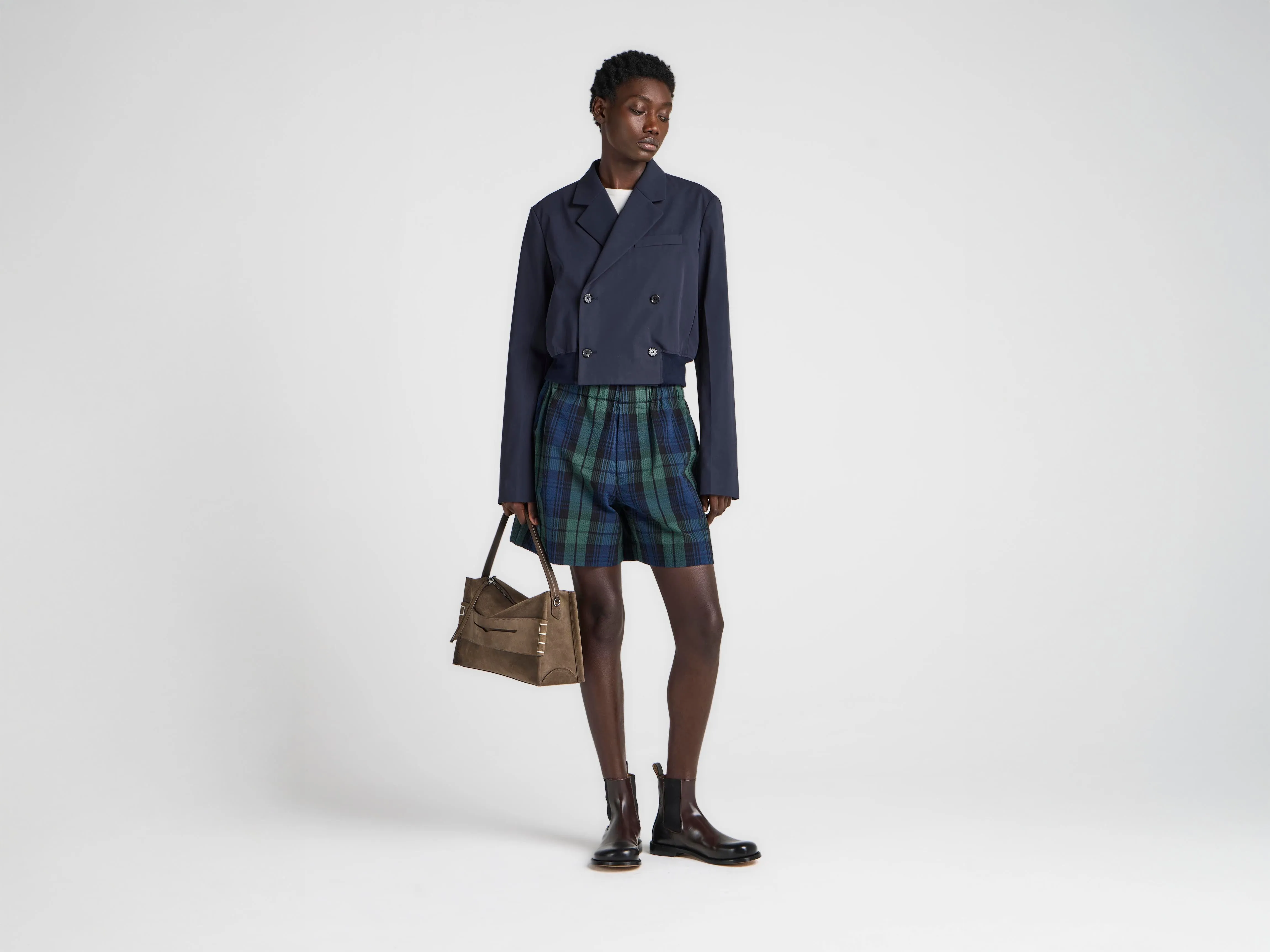 WOMENS CROPPED BLAZER IN NAVY sold by J.W. Anderson