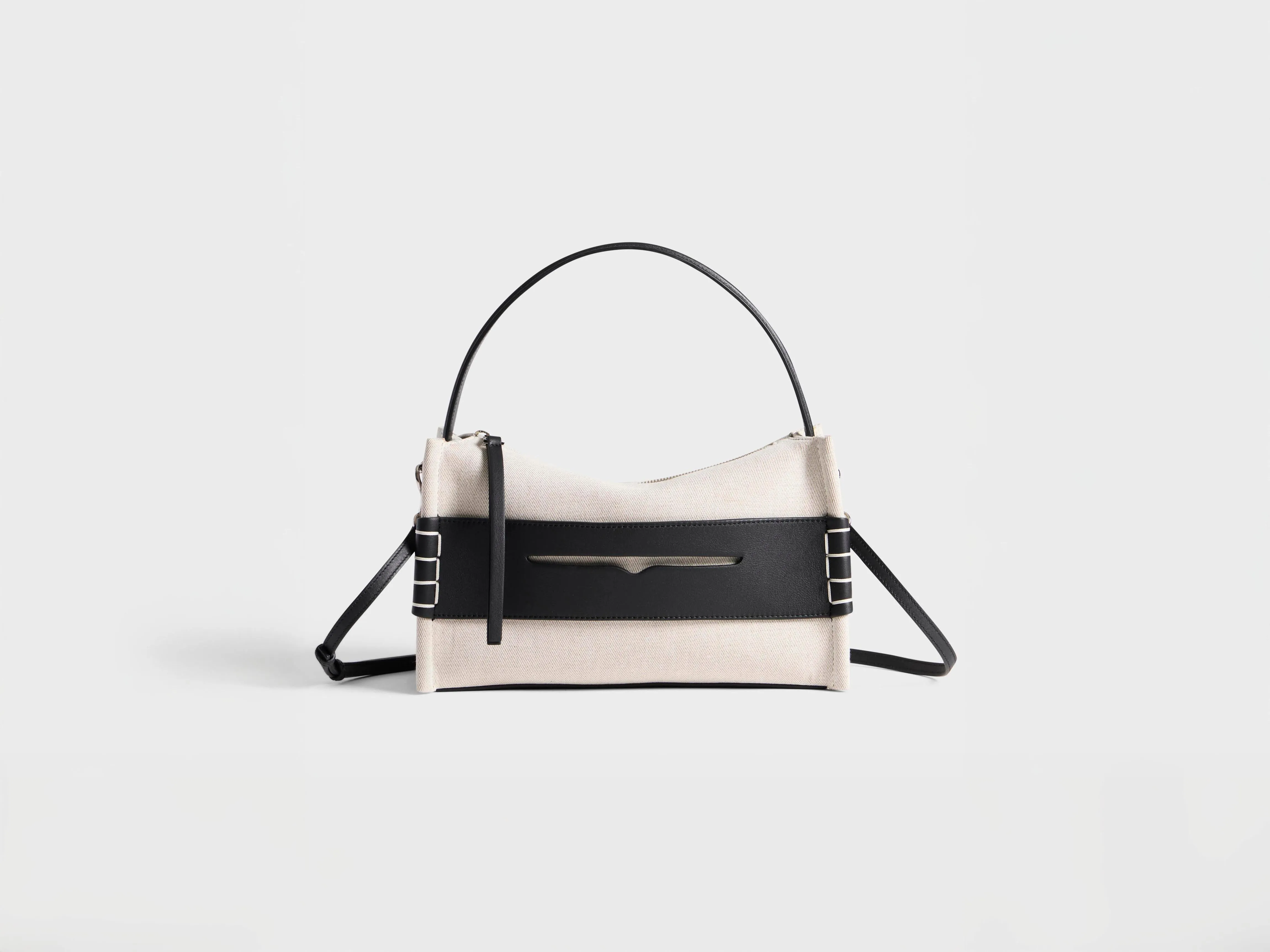 LOAFER BAG IN NATURAL CANVAS & BLACK LEATHER sold by J.W. Anderson