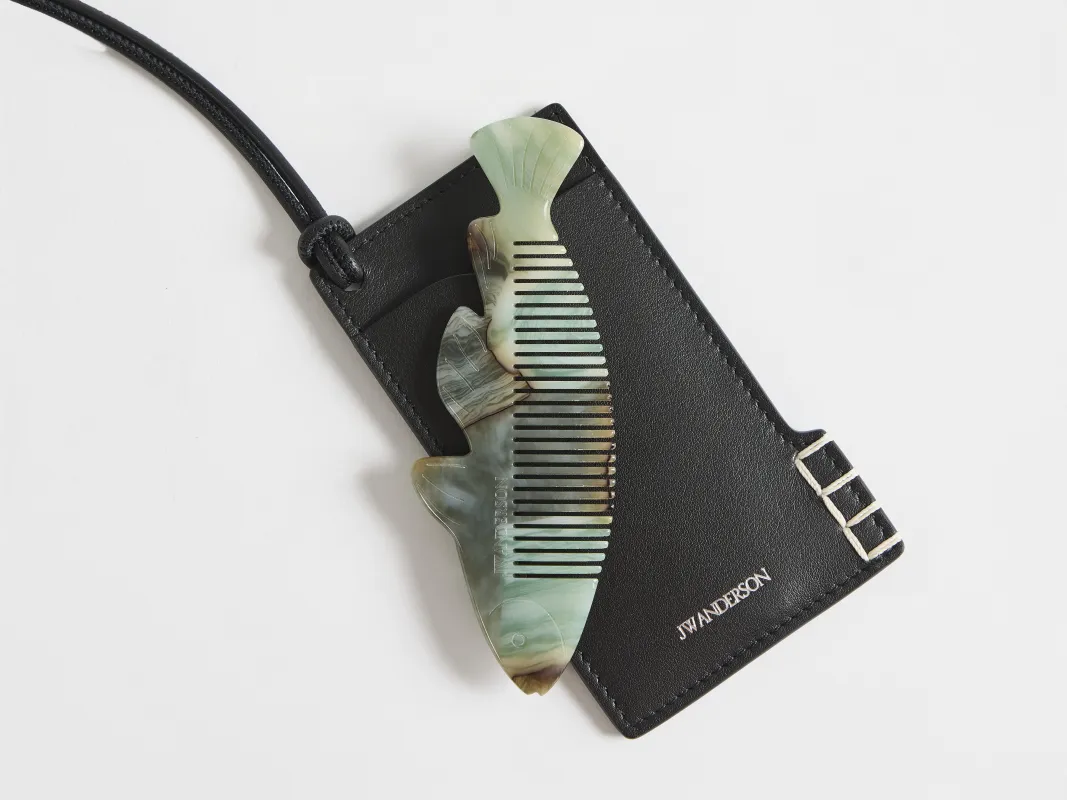 LEATHER LOAFER POUCH & FISH ACETATE COMB IN BLACK made by J.W. Anderson