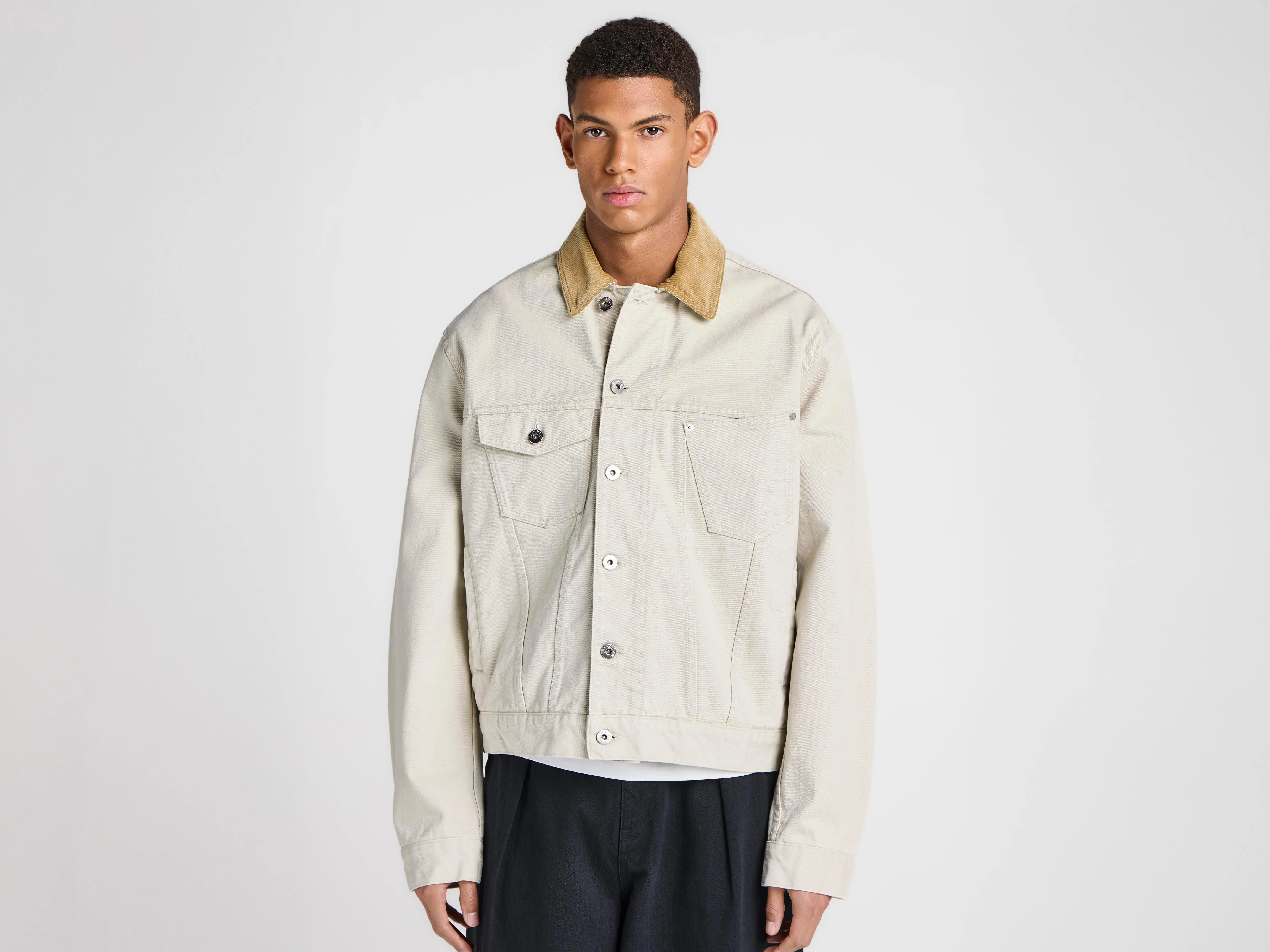 MENS CORDUROY COLLAR DENIM JACKET IN ECRU sold by J.W. Anderson