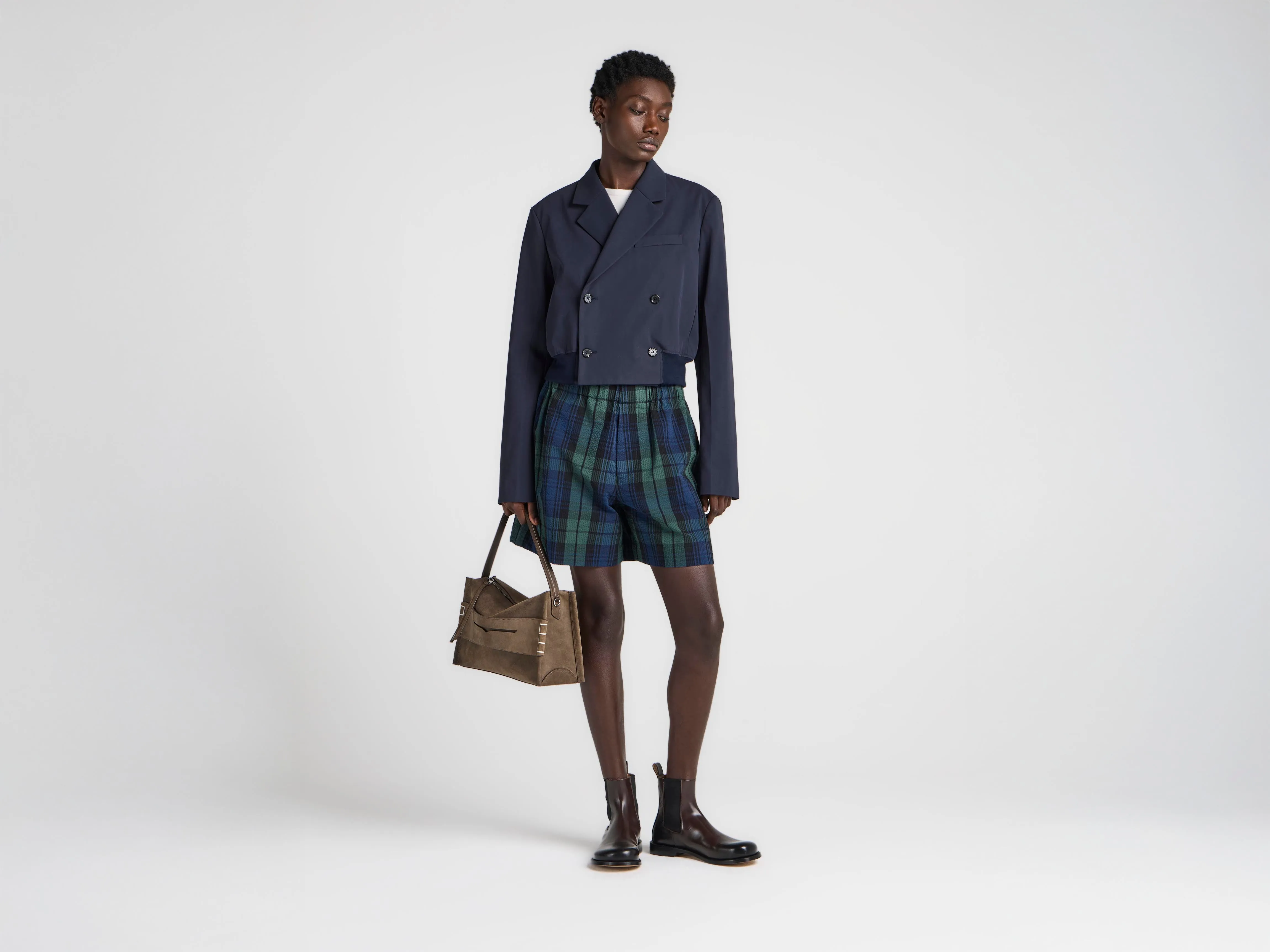 WOMENS CHECKERED SHORTS IN NAVY & GREEN sold by J.W. Anderson product image thumbnail 5