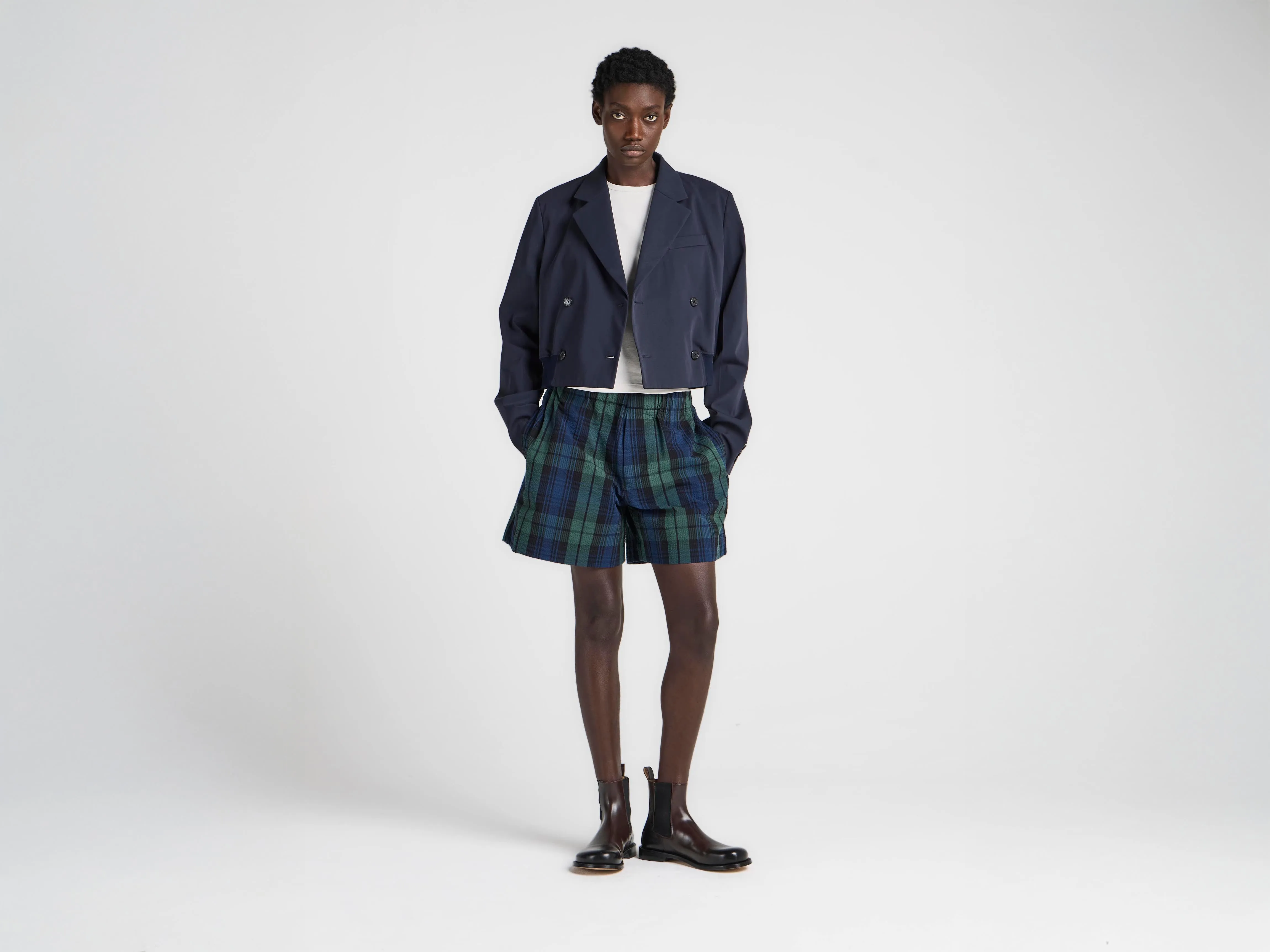 WOMENS CHECKERED SHORTS IN NAVY & GREEN sold by J.W. Anderson product image thumbnail 4