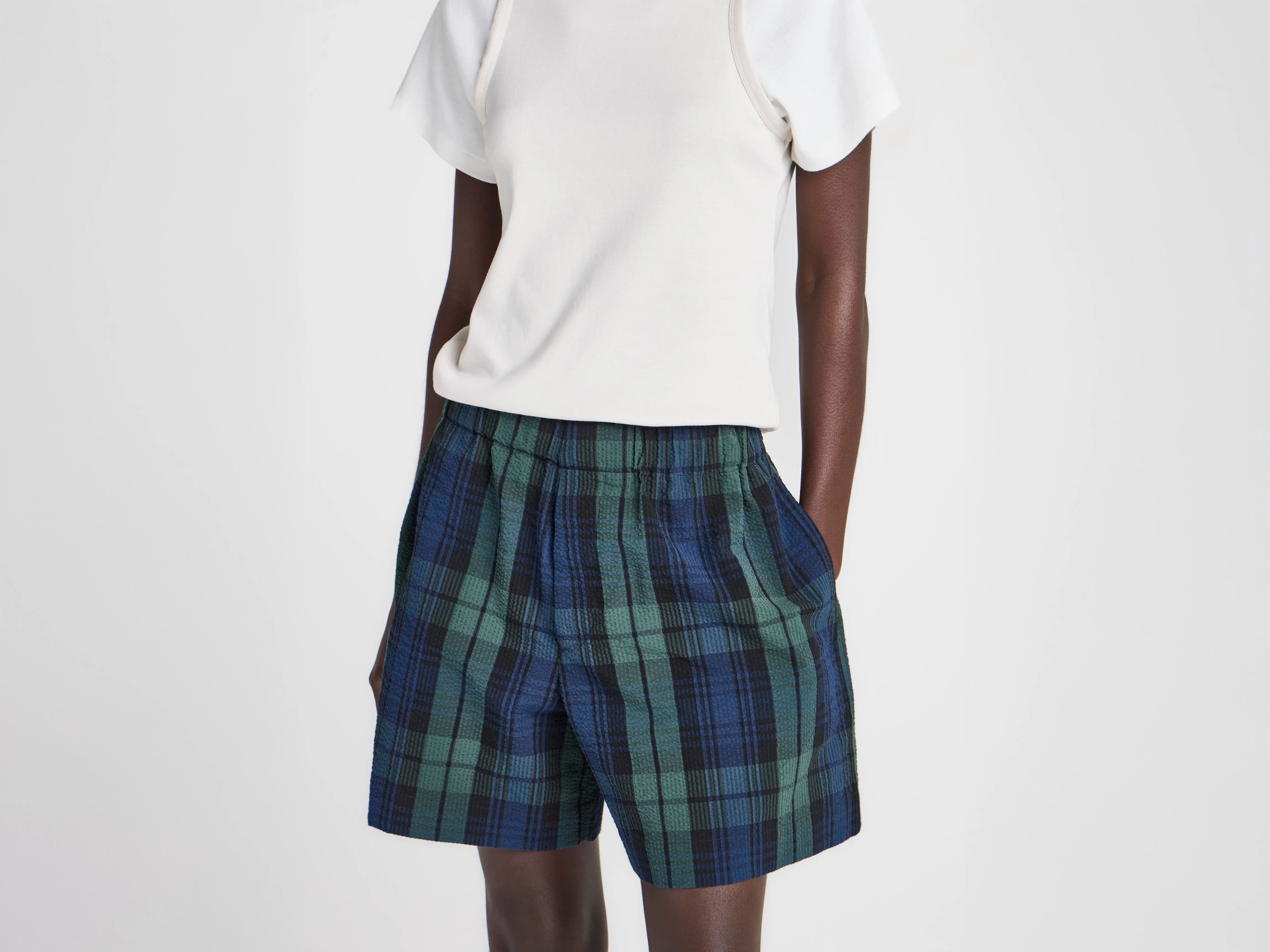 WOMENS CHECKERED SHORTS IN NAVY & GREEN sold by J.W. Anderson
