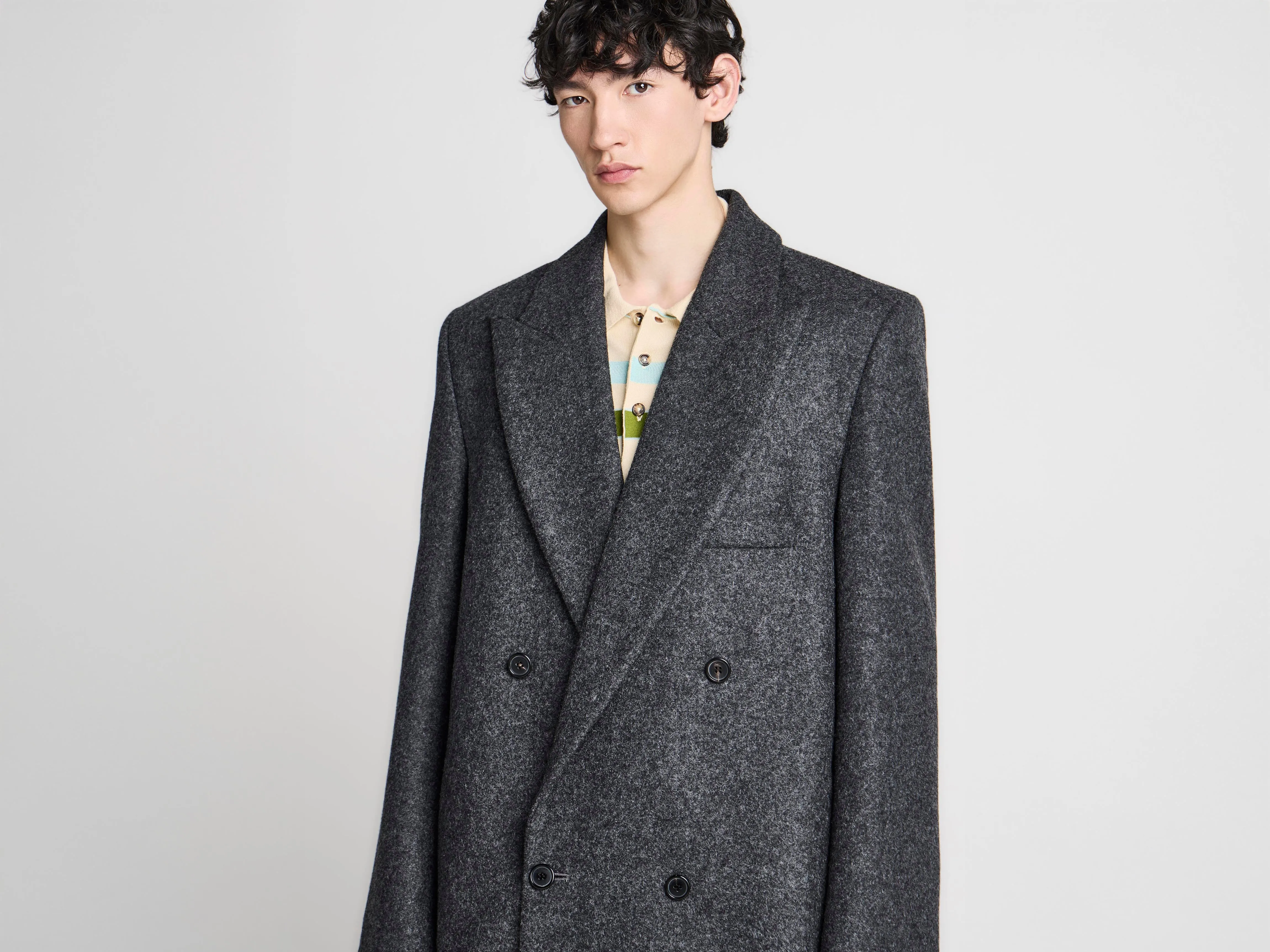MENS DOUBLE BREASTED CROMBIE COAT IN GREY MELANGE sold by J.W. Anderson product image thumbnail 4