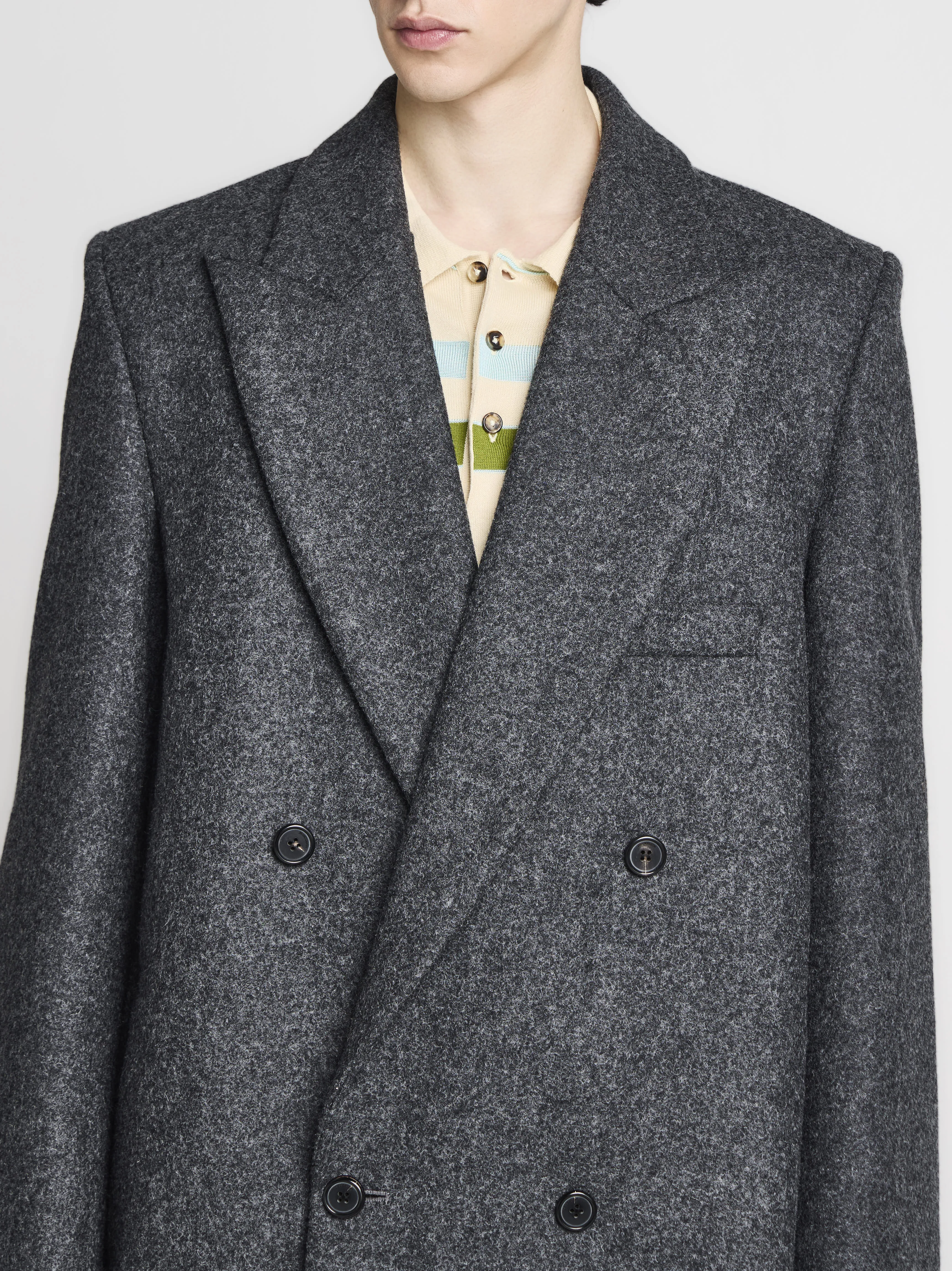 MENS DOUBLE BREASTED CROMBIE COAT IN GREY MELANGE sold by J.W. Anderson product image thumbnail 5