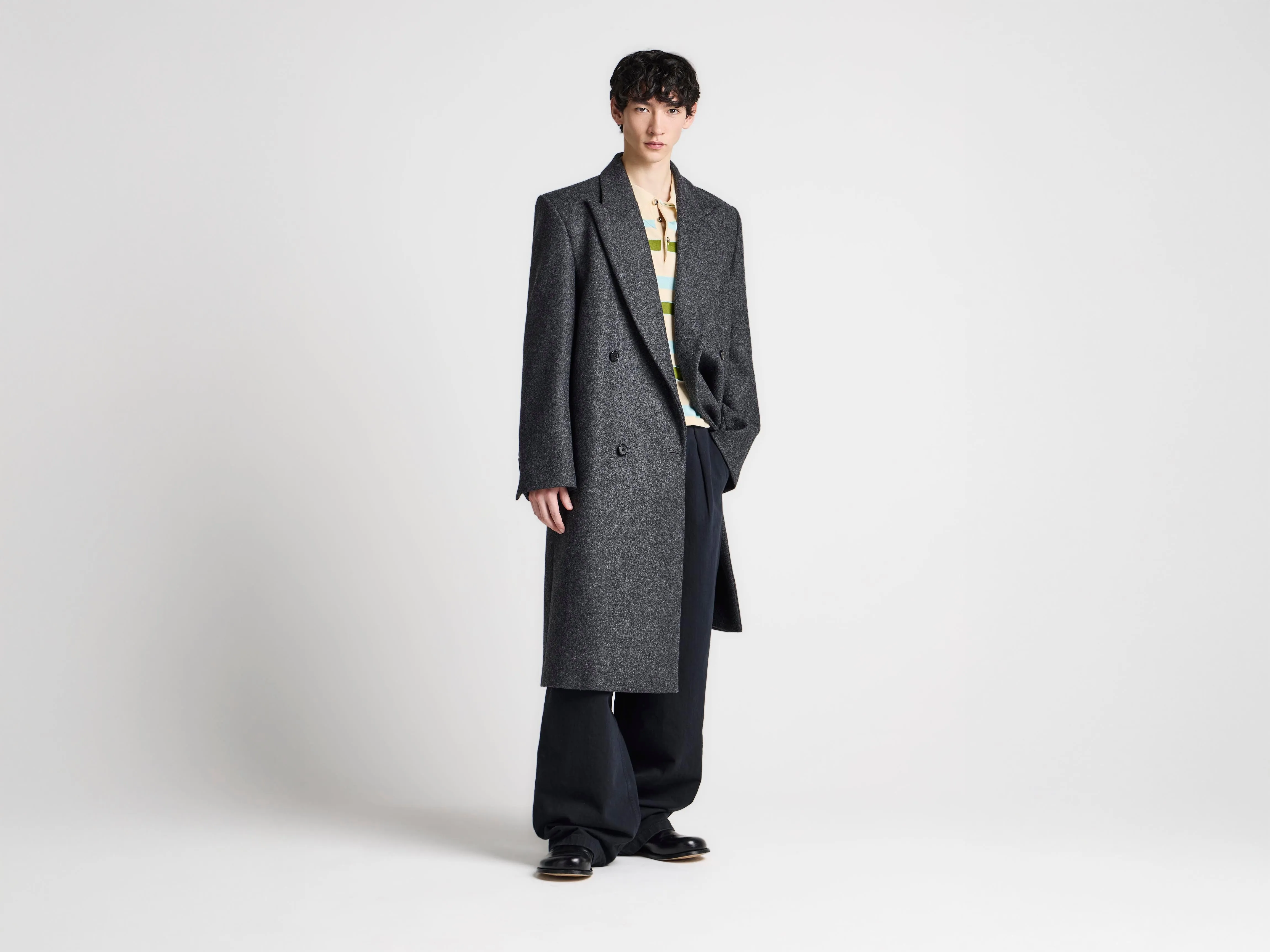 MENS DOUBLE BREASTED CROMBIE COAT IN GREY MELANGE sold by J.W. Anderson product image thumbnail 3