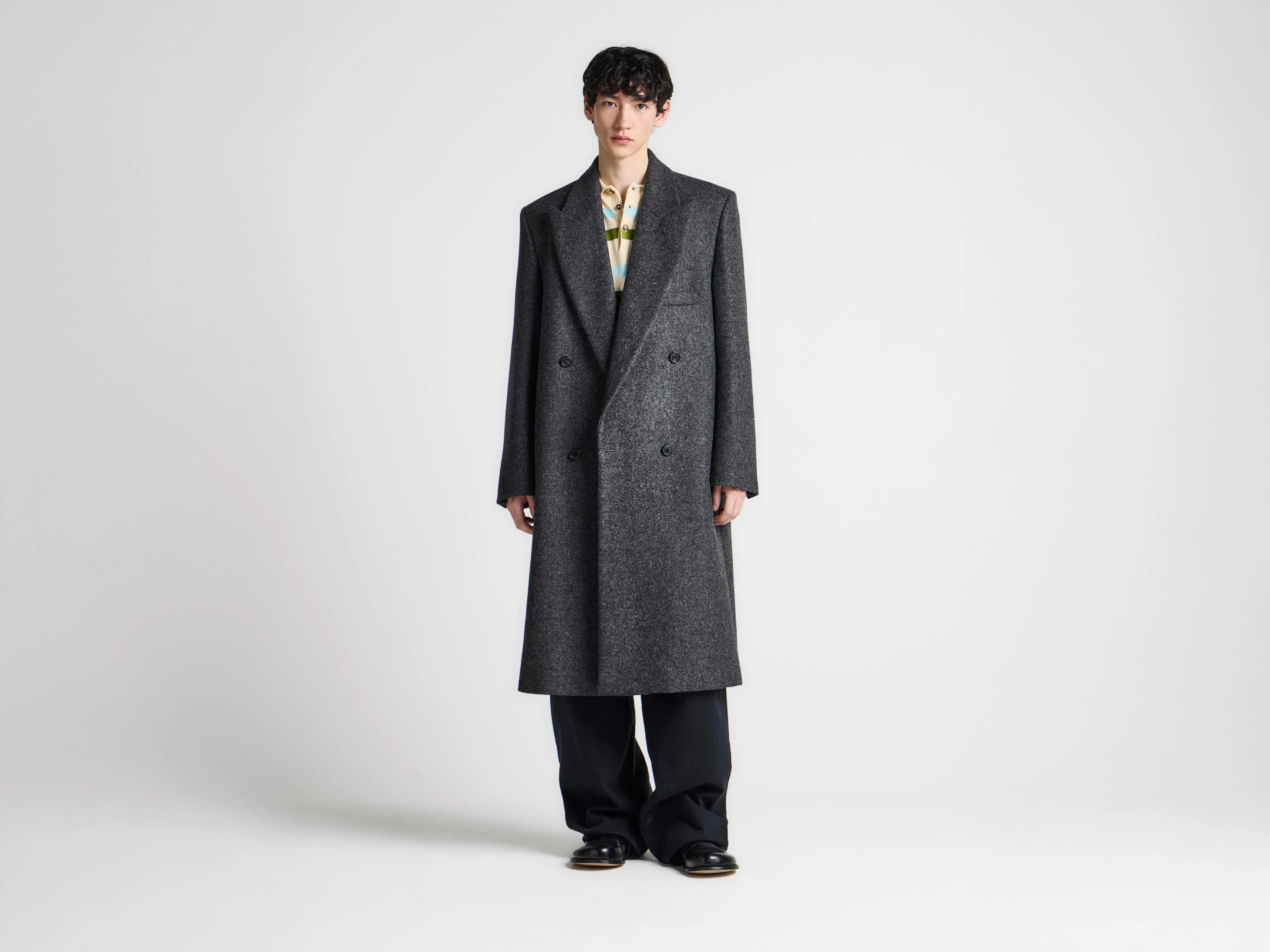 MENS DOUBLE BREASTED CROMBIE COAT IN GREY MELANGE sold by J.W. Anderson