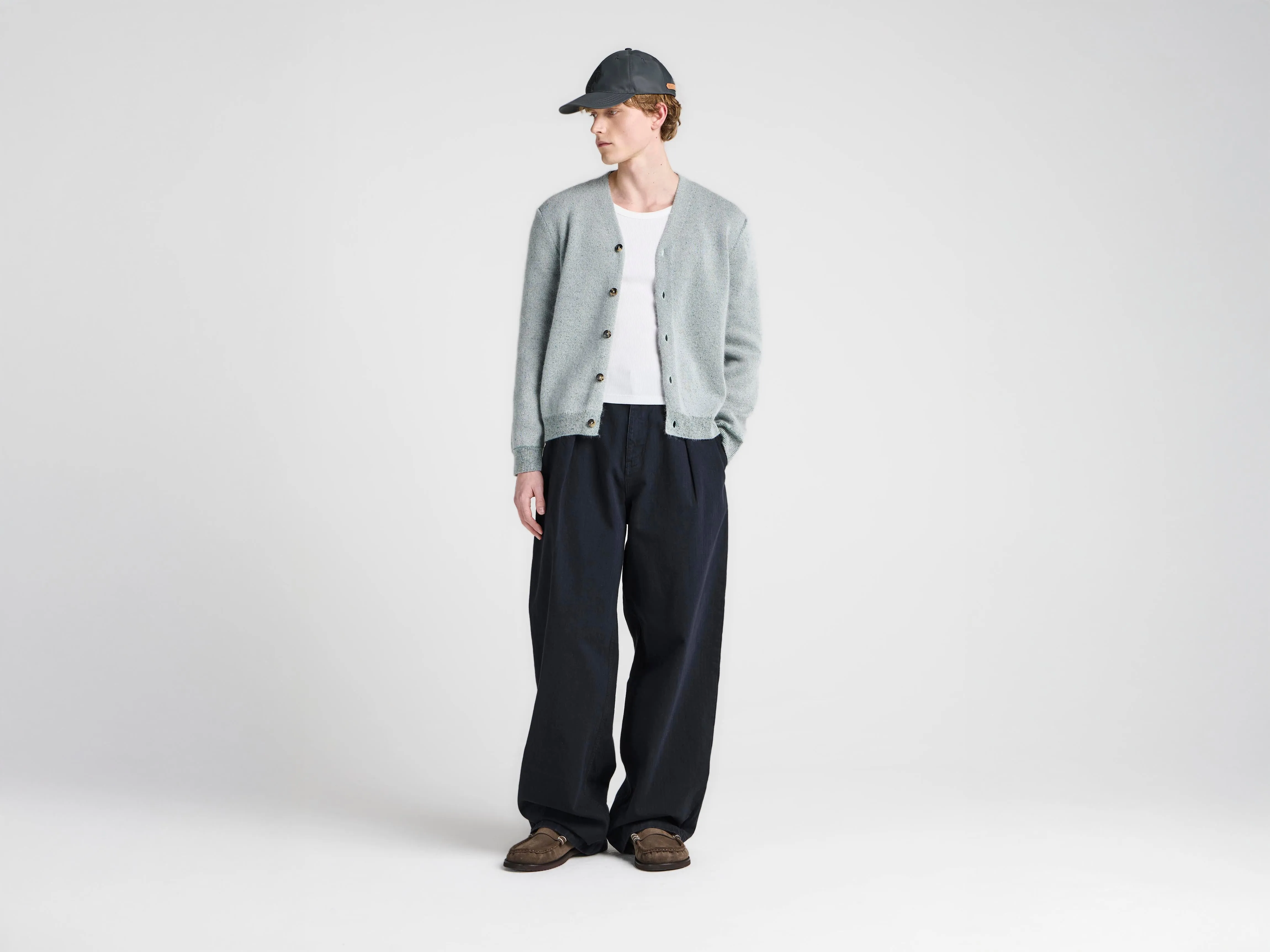 MENS KNITTED MOHAIR CARDIGAN IN LIGHT GREY sold by J.W. Anderson