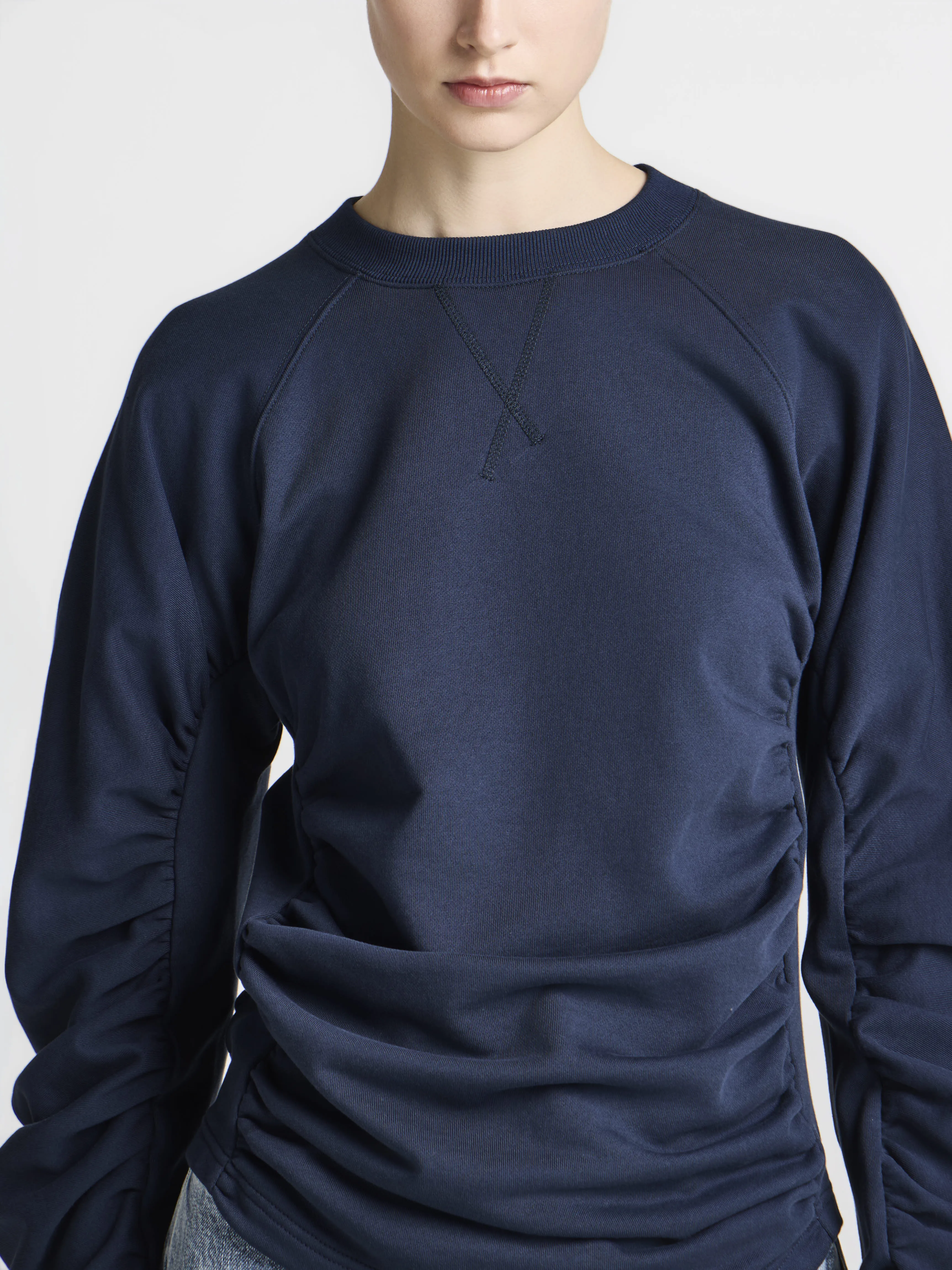 WOMENS RUCHED SLEEVE SWEATSHIRT IN NAVY sold by J.W. Anderson product image thumbnail 4