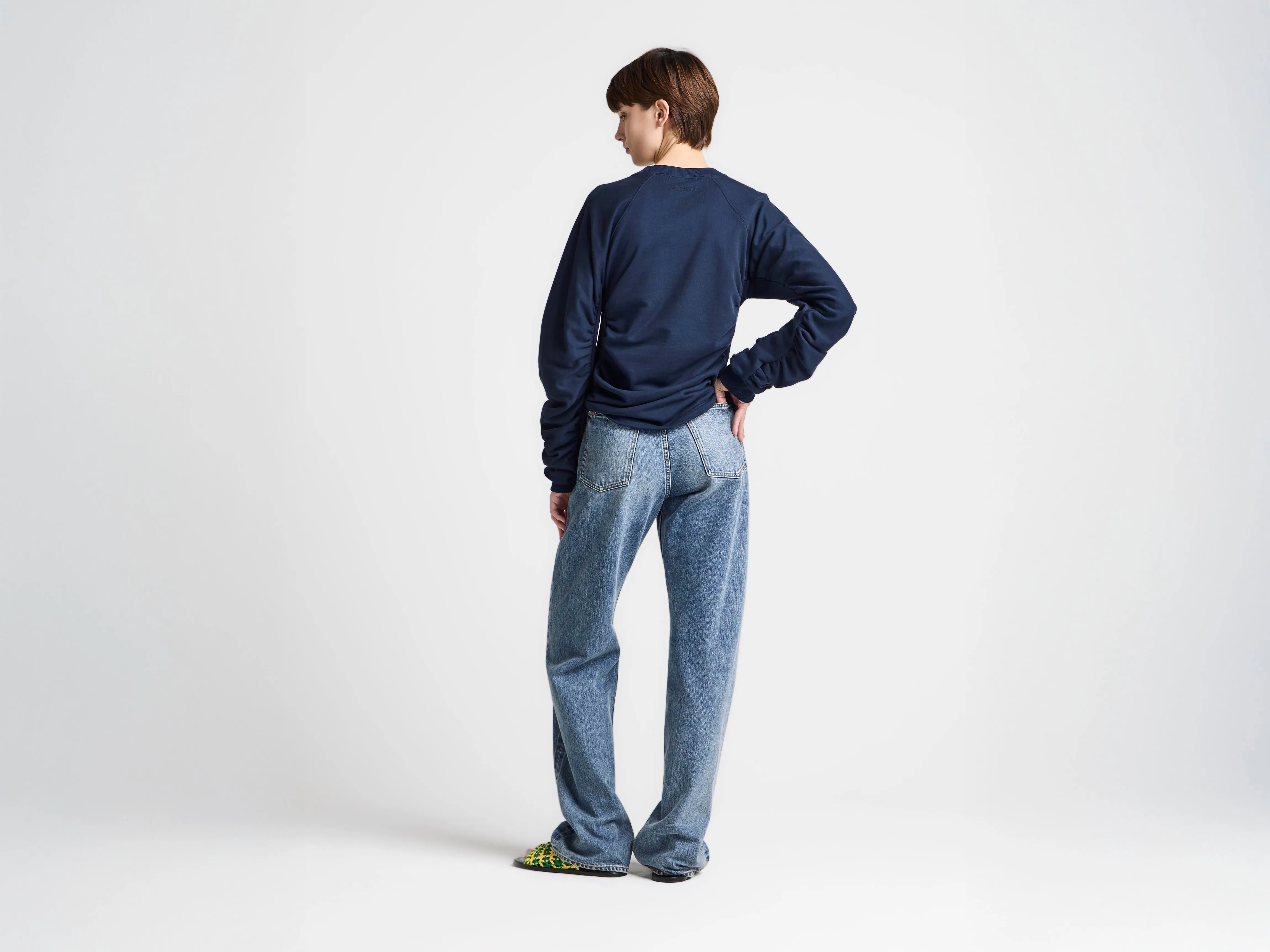 WOMENS RUCHED SLEEVE SWEATSHIRT IN NAVY sold by J.W. Anderson product image thumbnail 3