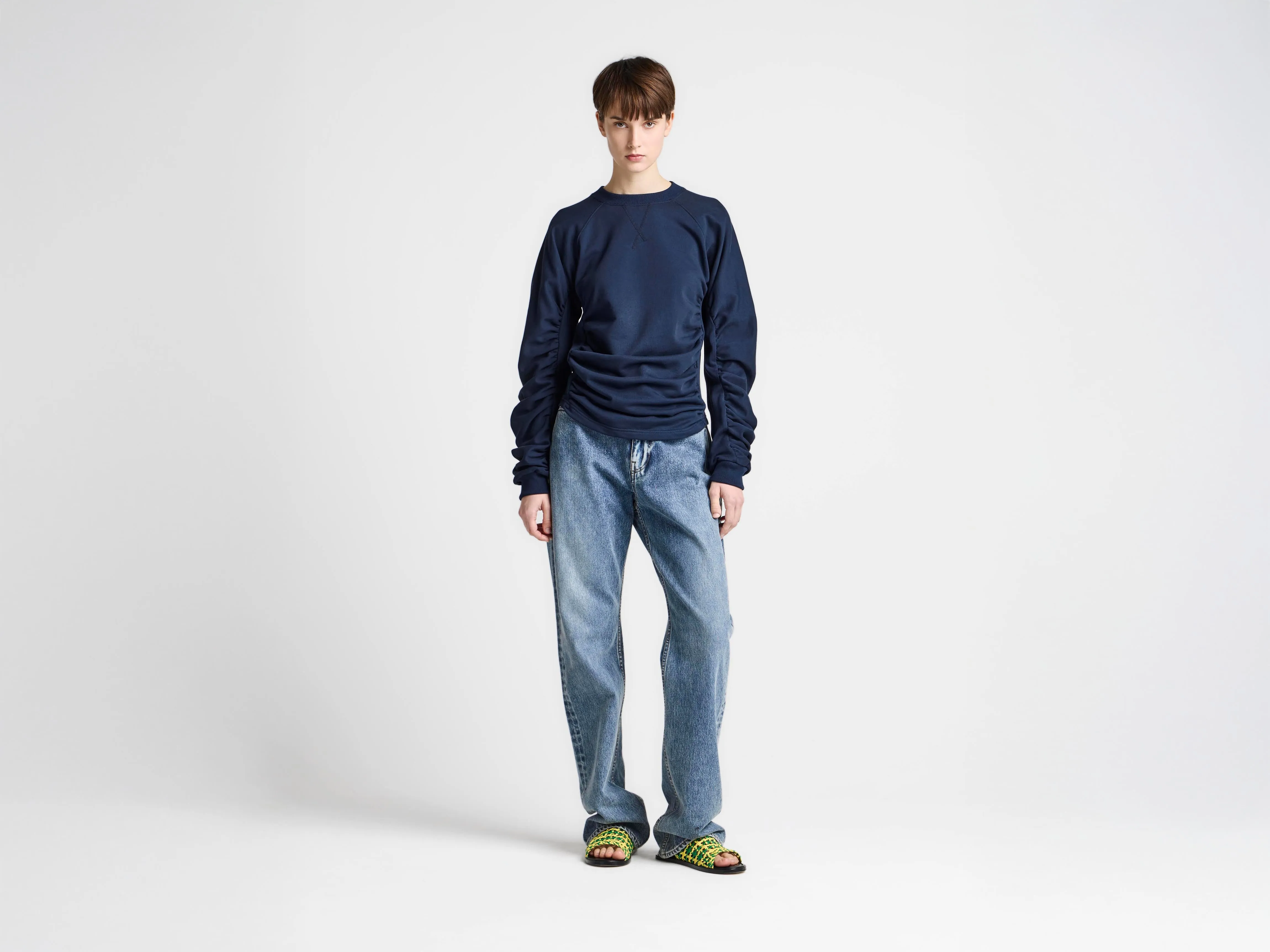 WOMENS RUCHED SLEEVE SWEATSHIRT IN NAVY sold by J.W. Anderson product image thumbnail 2
