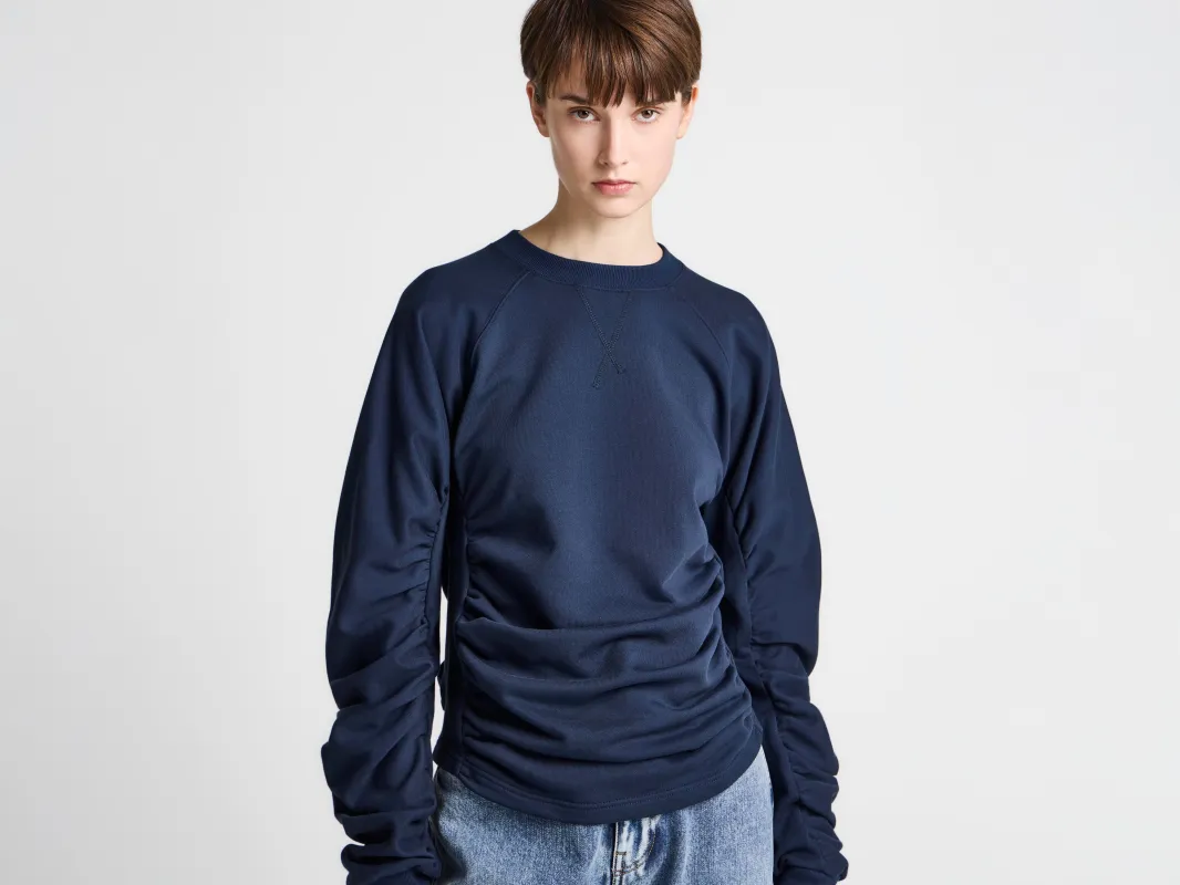 WOMENS RUCHED SLEEVE SWEATSHIRT IN NAVY made by J.W. Anderson