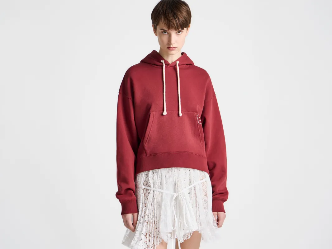 WOMENS CURVED HEM HOODIE IN BURGUNDY made by J.W. Anderson