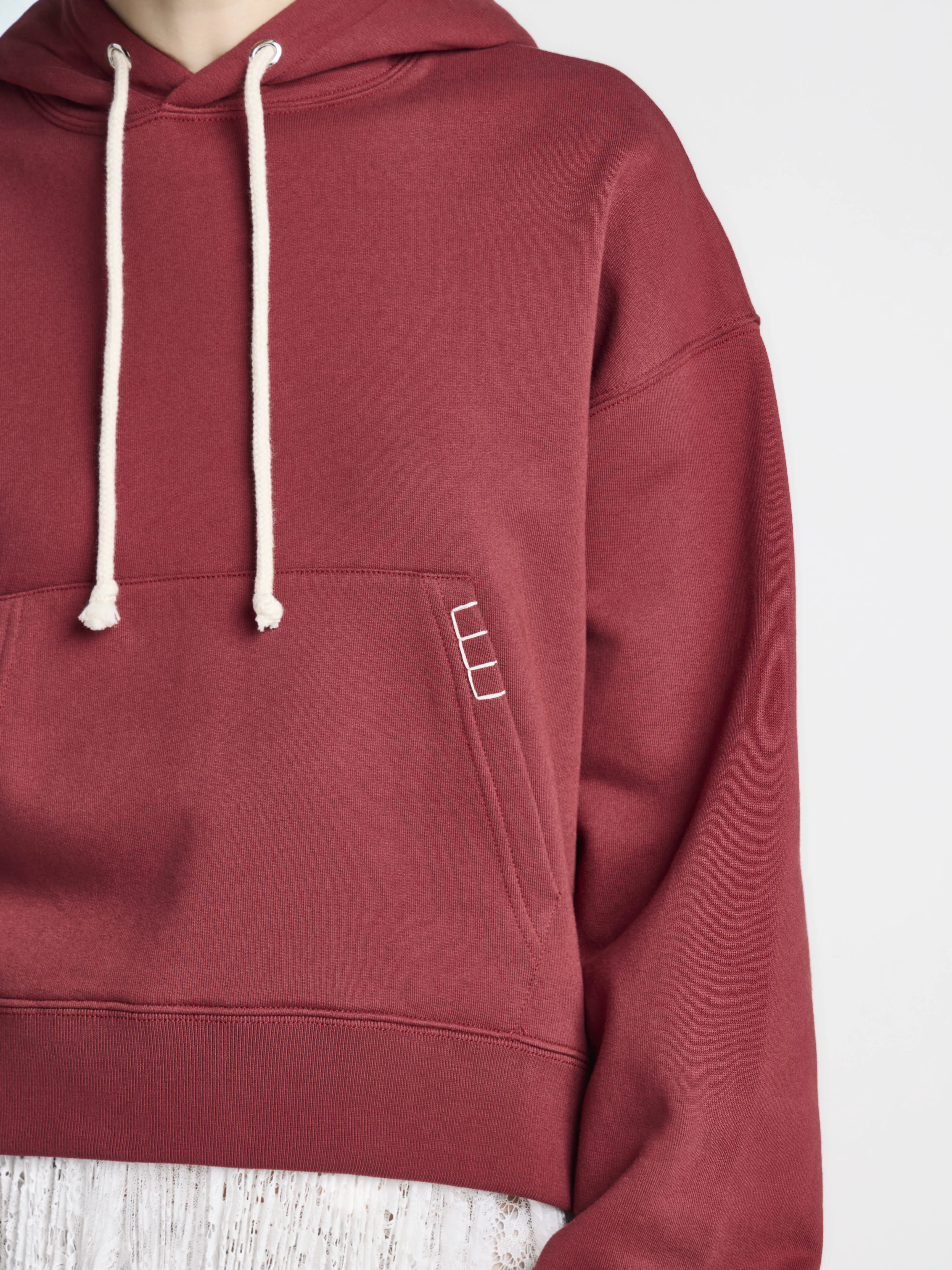 WOMENS CURVED HEM HOODIE IN BURGUNDY sold by J.W. Anderson product image thumbnail 4