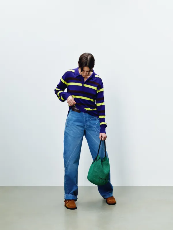 WOMENS KNITTED STRIPED RUGBY POLO TOP IN ULTRAVIOLET made by J.W. Anderson