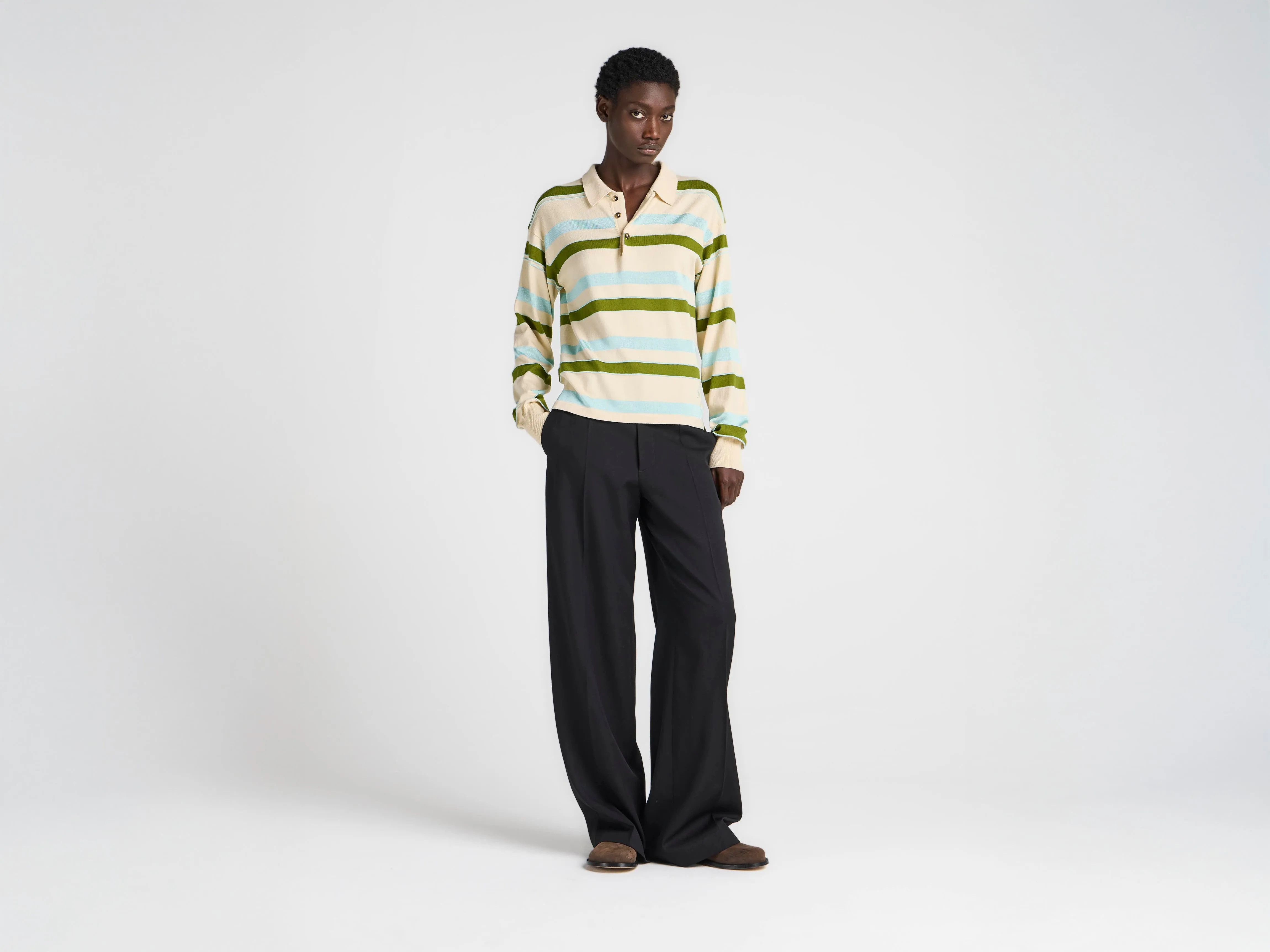 WOMENS KNITTED STRIPED RUGBY POLO TOP IN IVORY sold by J.W. Anderson product image thumbnail 2