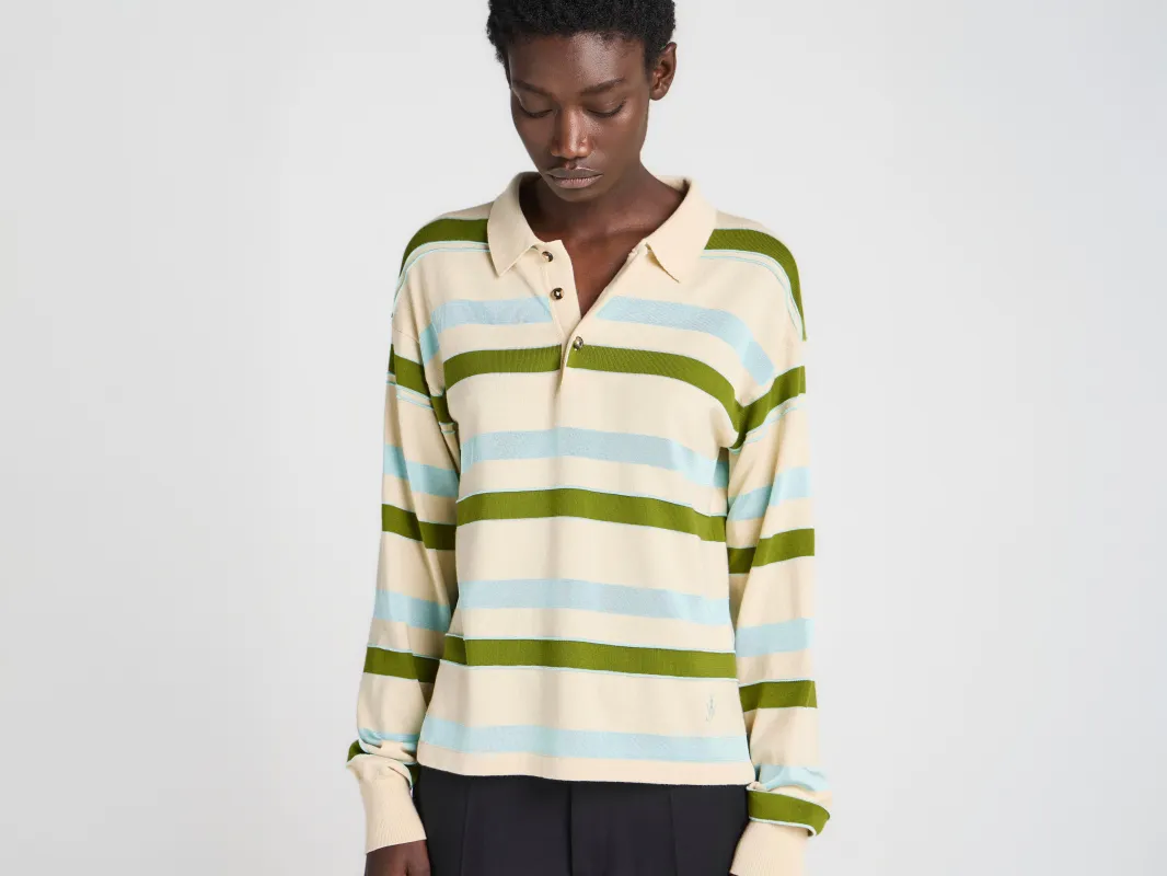 WOMENS KNITTED STRIPED RUGBY POLO TOP IN IVORY made by J.W. Anderson