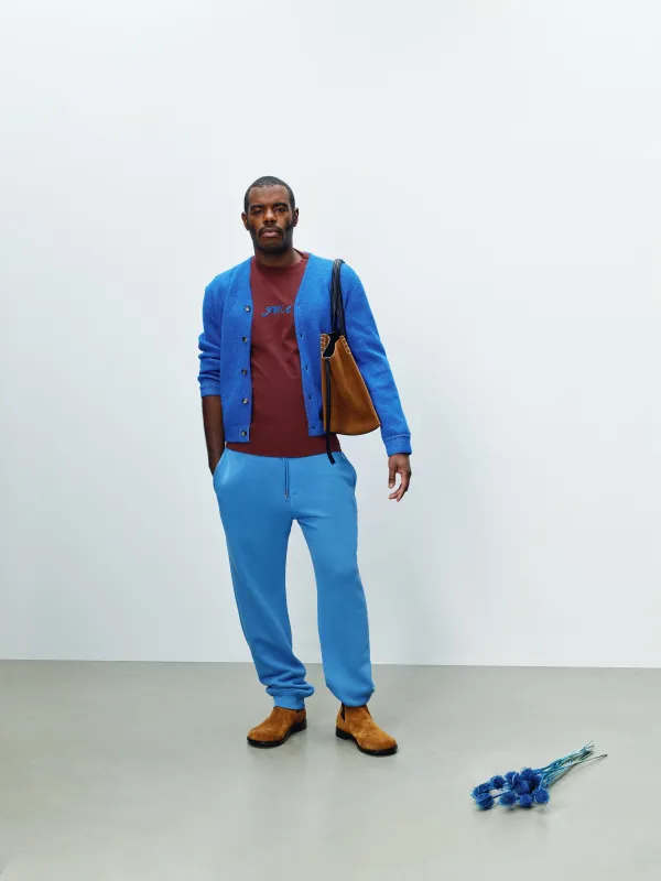 MENS KNITTED MOHAIR CARDIGAN IN COBALT made by J.W. Anderson
