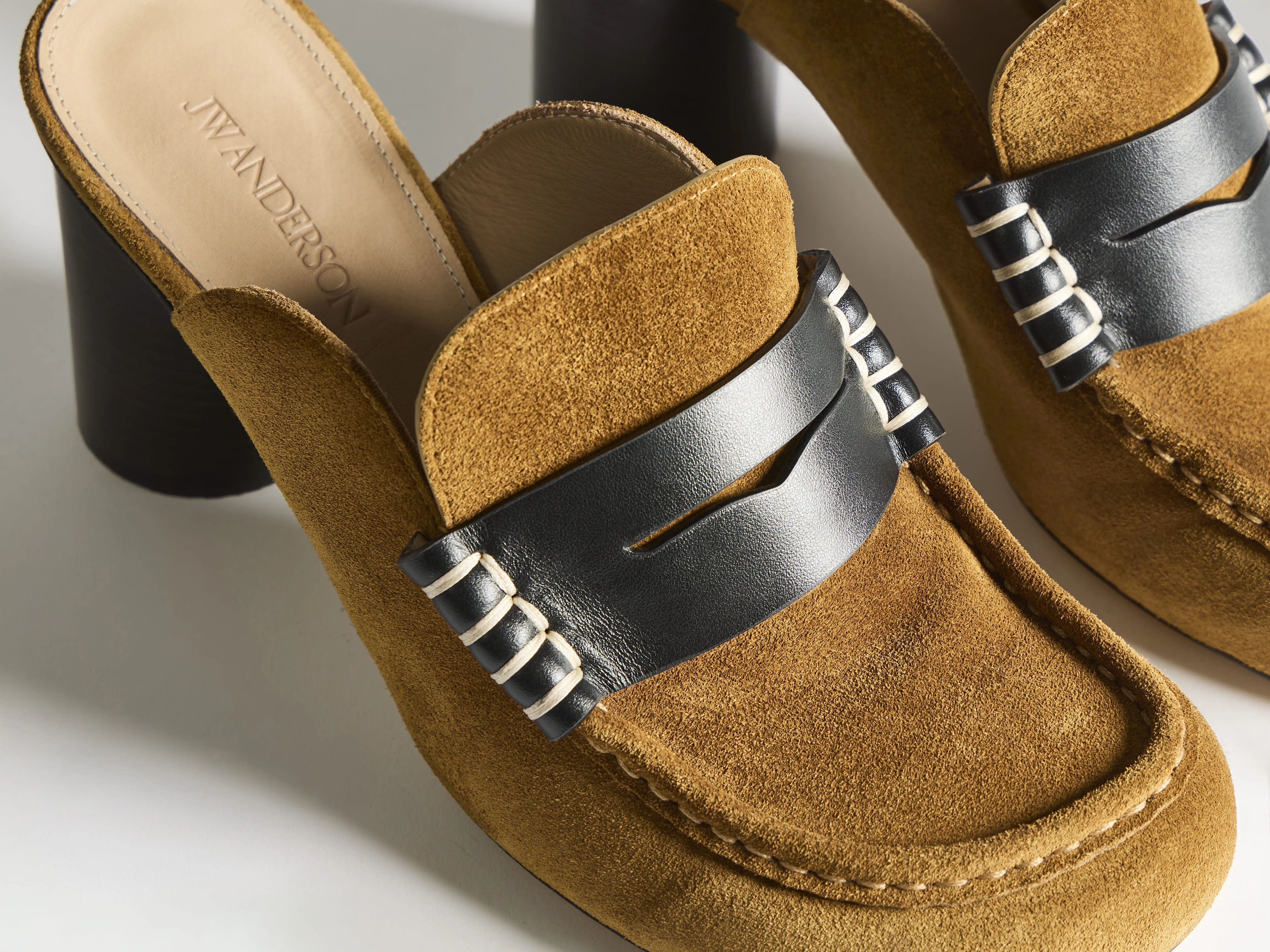 WOMENS HEELED LOAFER MULE IN CARAMEL & BLACK sold by J.W. Anderson product image thumbnail 3