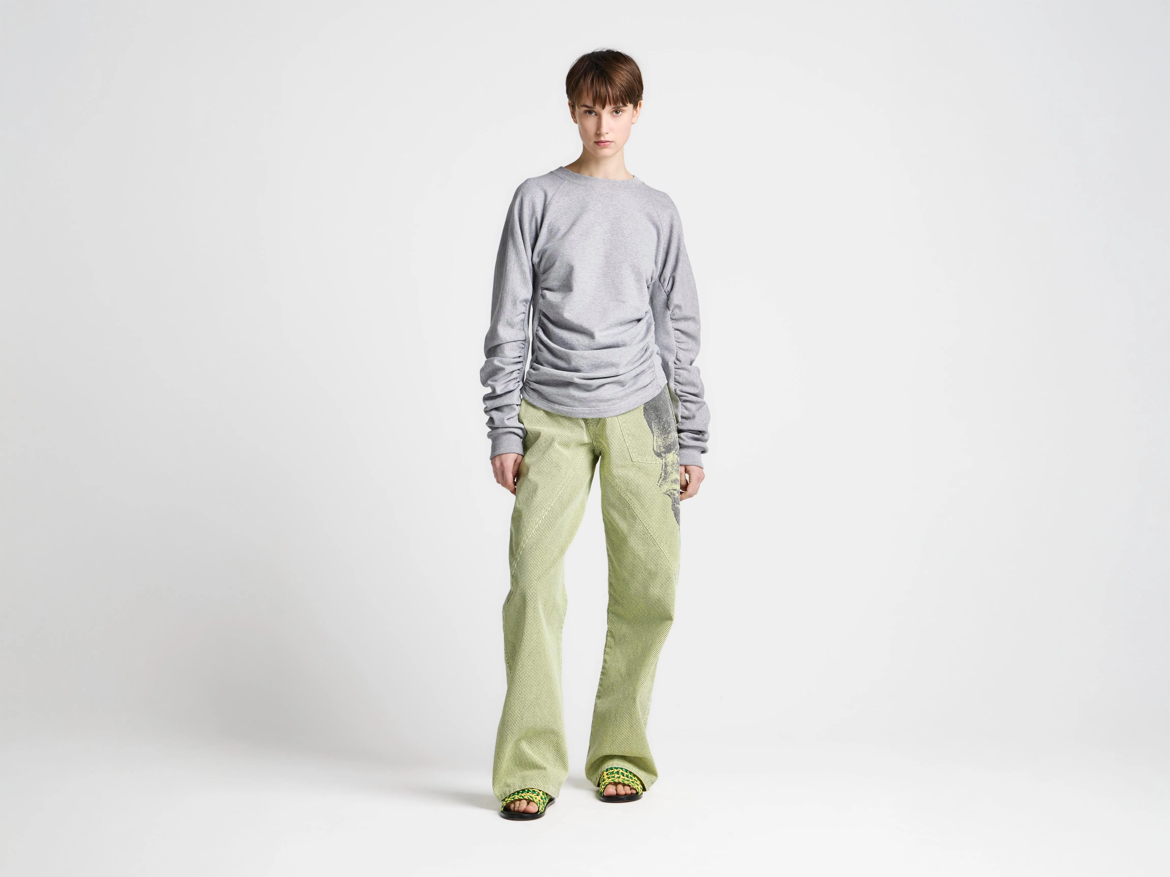 WOMENS RUCHED SLEEVE SWEATSHIRT IN MID GREY MELANGE sold by J.W. Anderson product image thumbnail 2