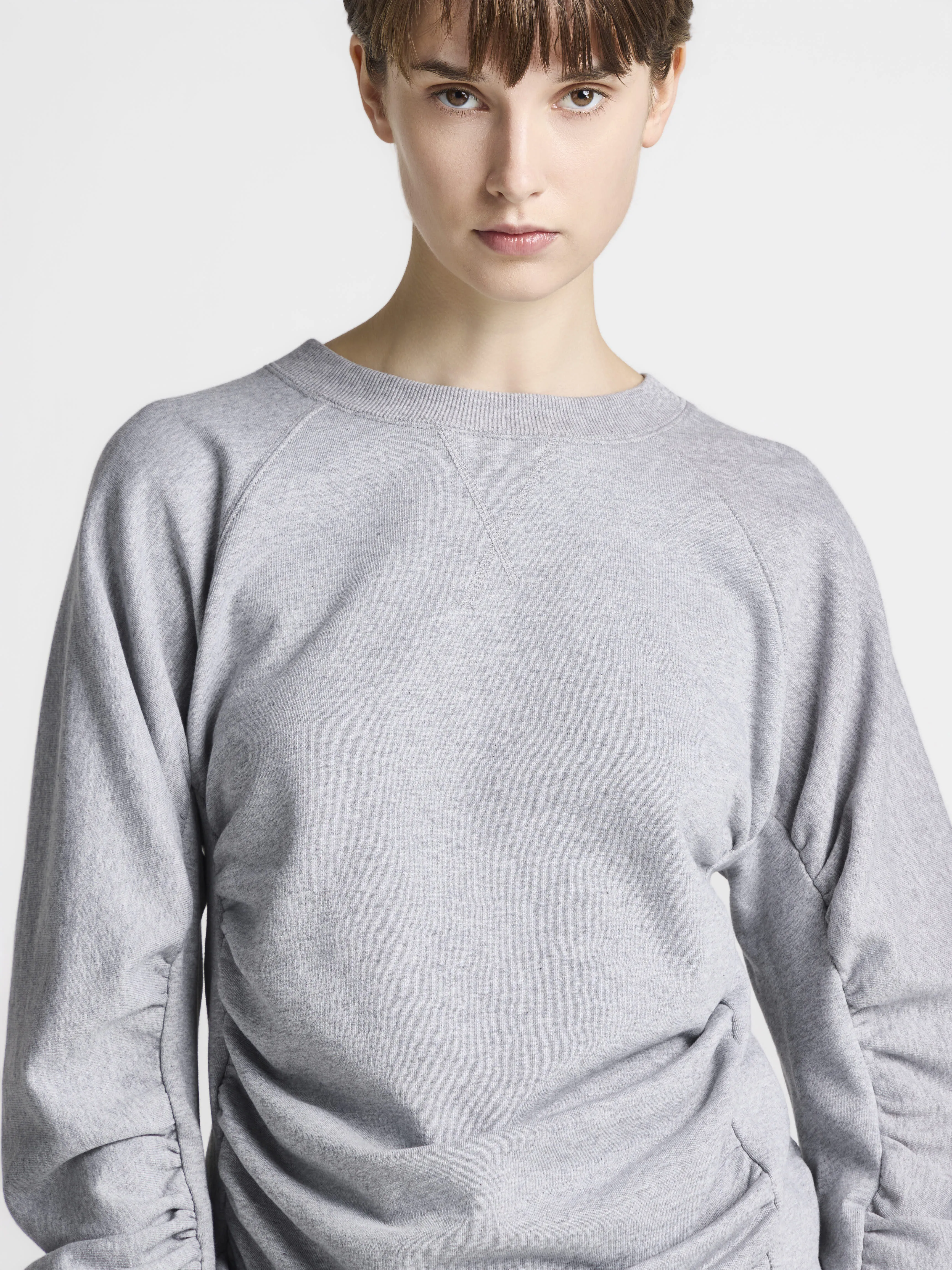 WOMENS RUCHED SLEEVE SWEATSHIRT IN MID GREY MELANGE sold by J.W. Anderson product image thumbnail 3