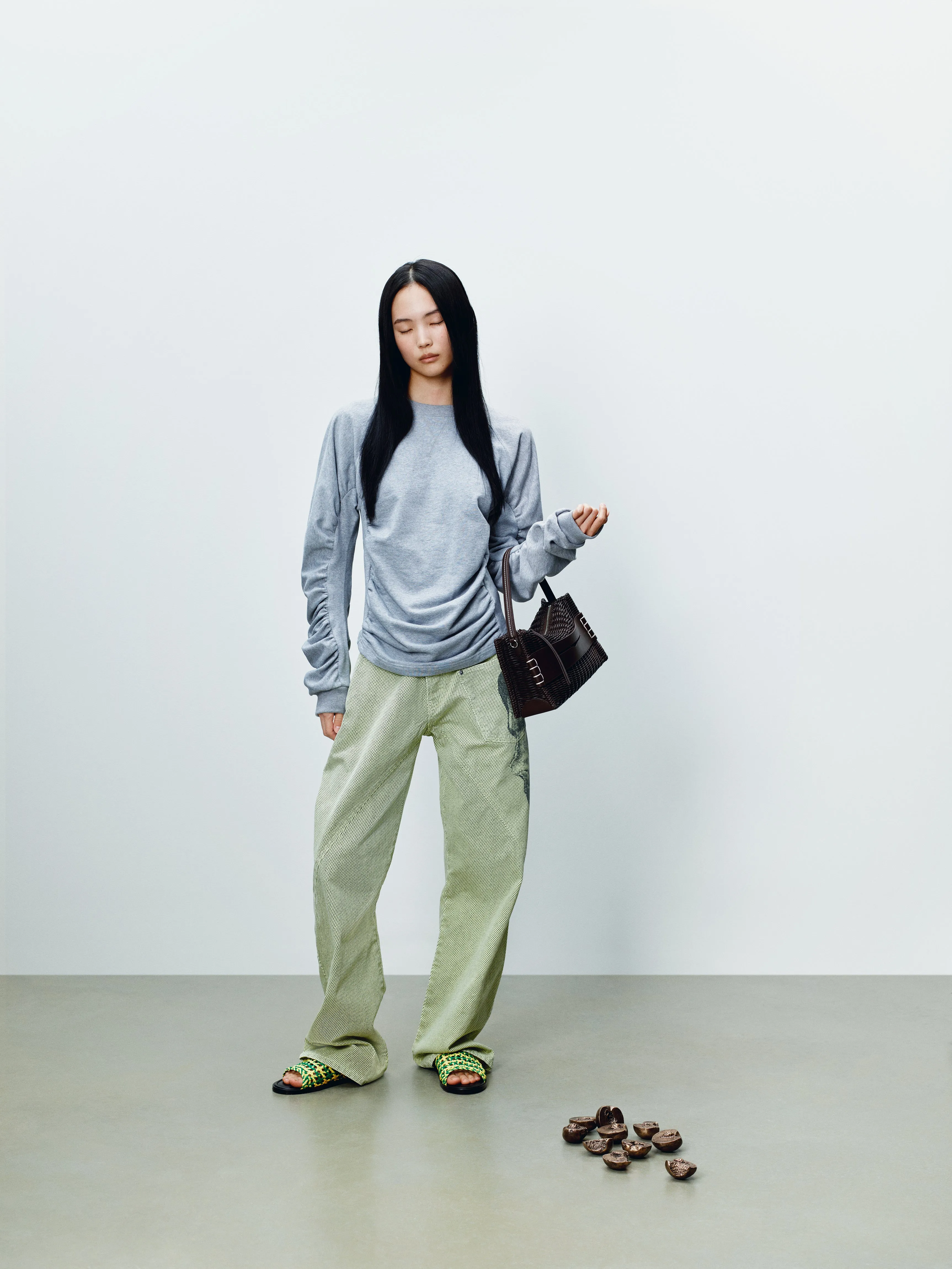 WOMENS RUCHED SLEEVE SWEATSHIRT IN MID GREY MELANGE sold by J.W. Anderson