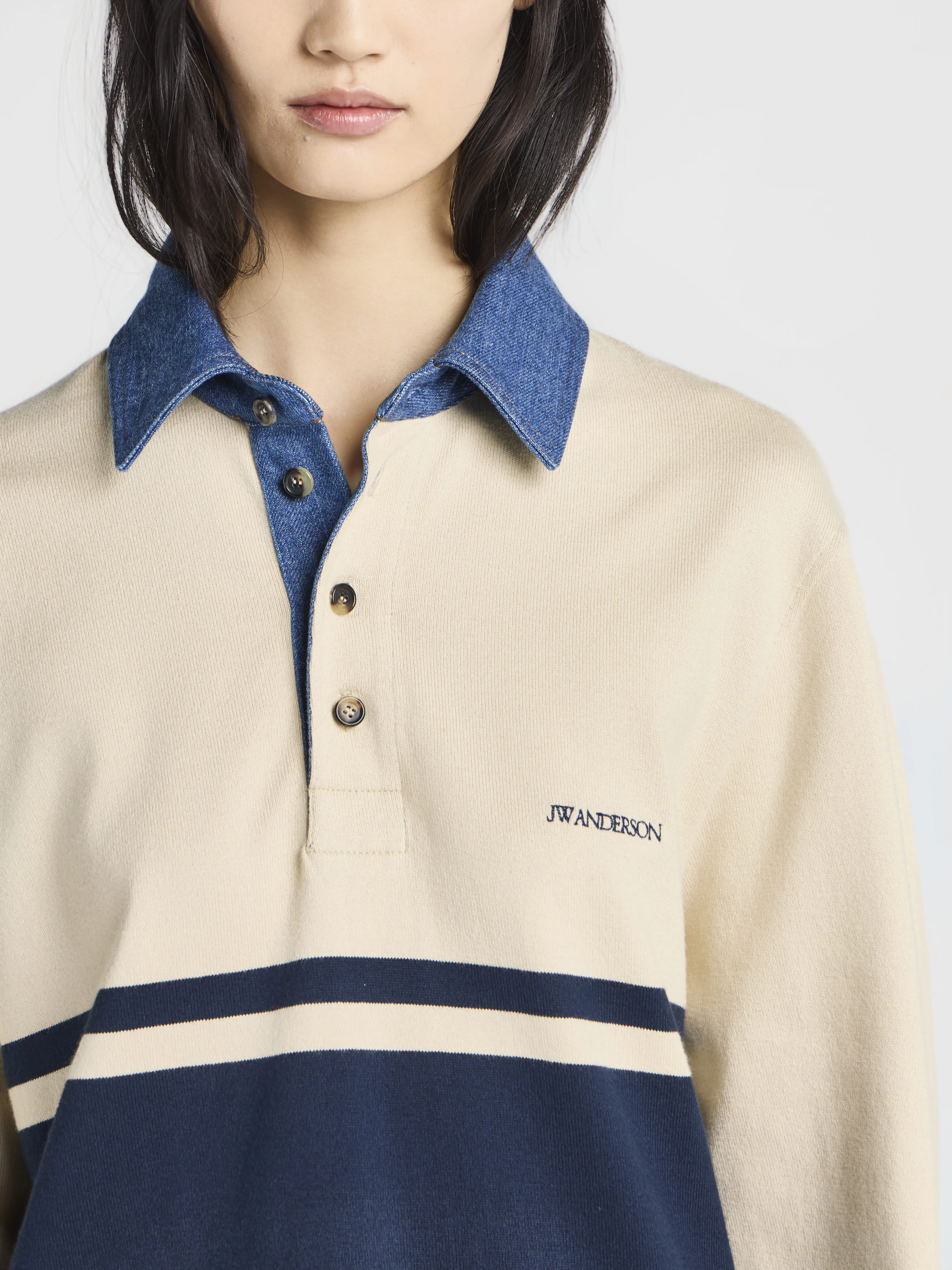 WOMENS CONTRAST COLLAR RUGBY POLO IN OFF WHITE & NAVY sold by J.W. Anderson product image thumbnail 4