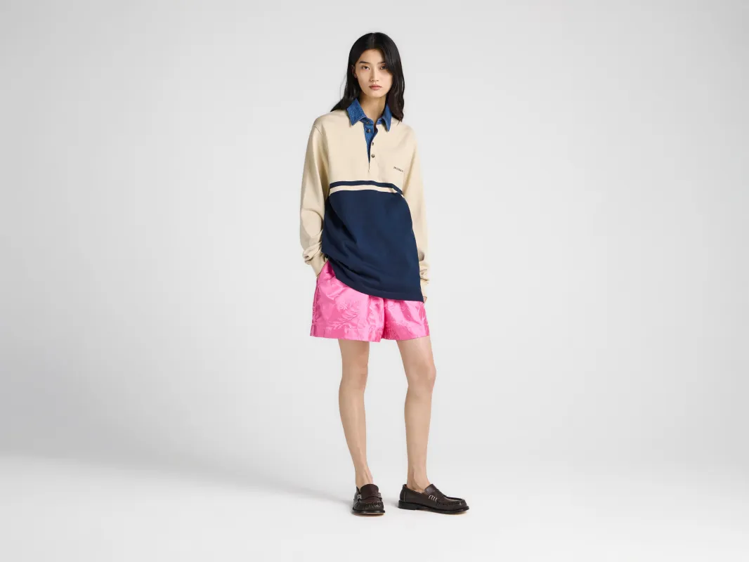 WOMENS CONTRAST COLLAR RUGBY POLO IN OFF WHITE & NAVY made by J.W. Anderson