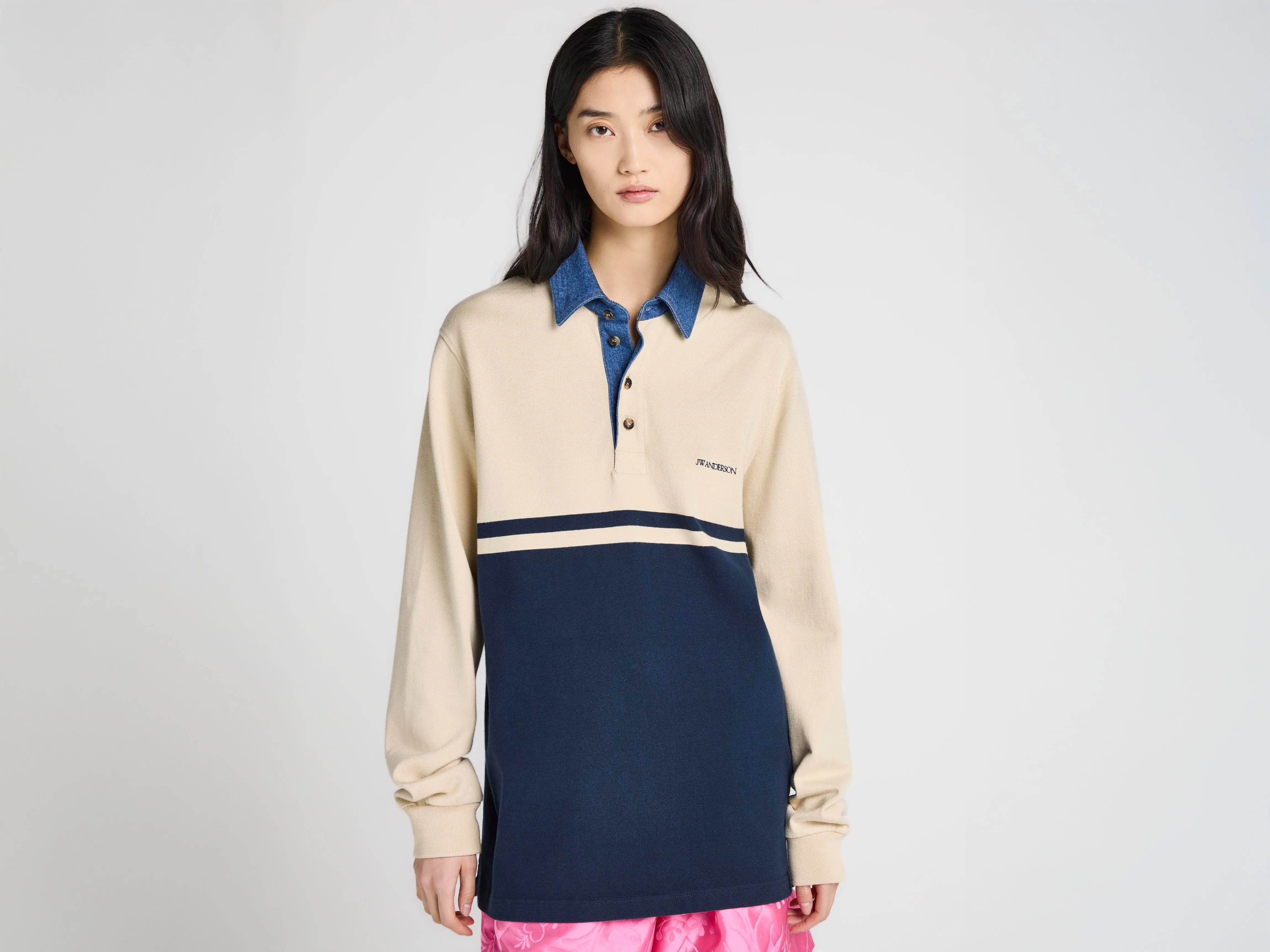 WOMENS CONTRAST COLLAR RUGBY POLO IN OFF WHITE & NAVY sold by J.W. Anderson product image thumbnail 2
