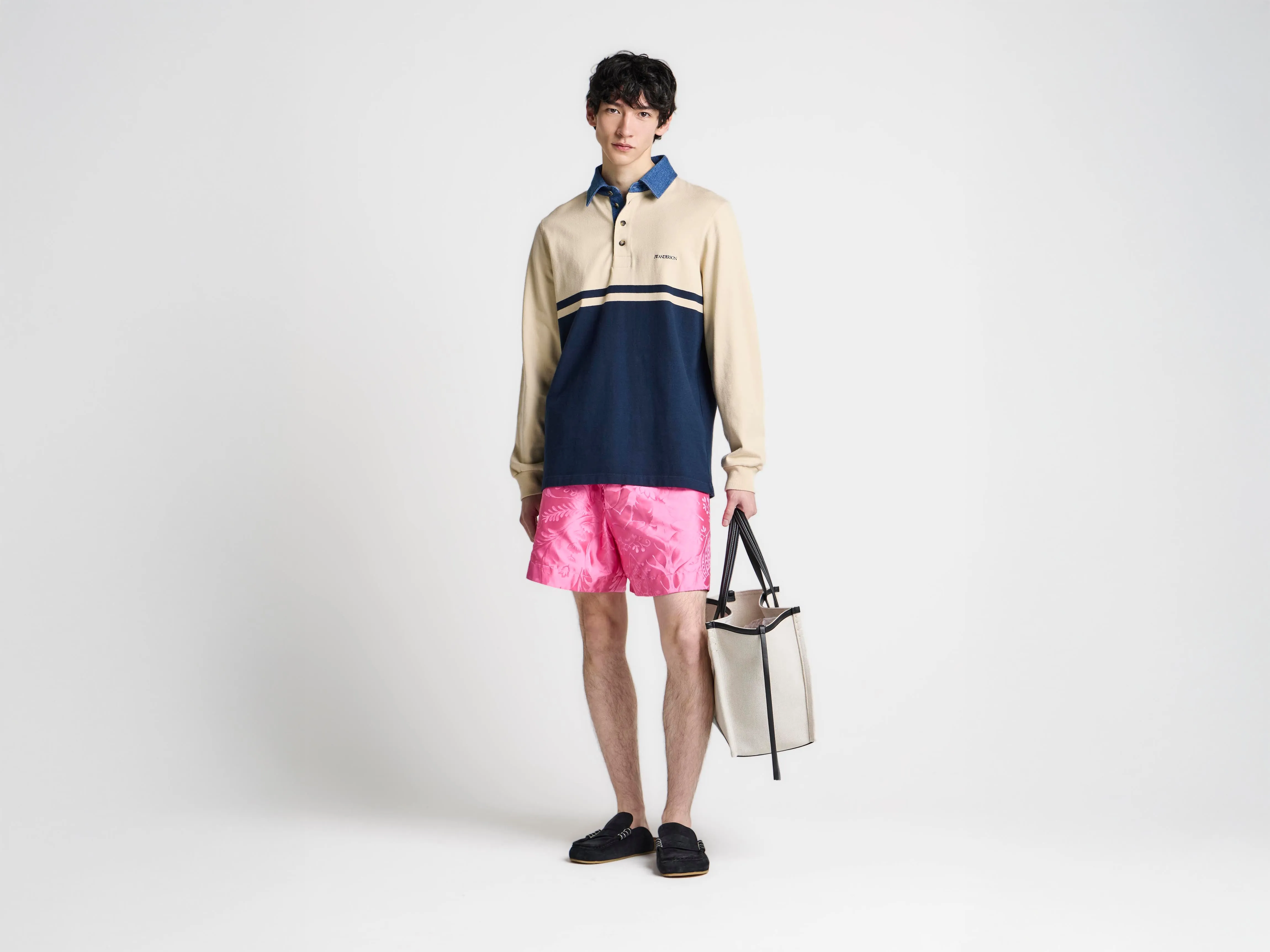 MENS CONTRAST COLLAR RUGBY POLO IN OFF WHITE & NAVY sold by J.W. Anderson product image thumbnail 4