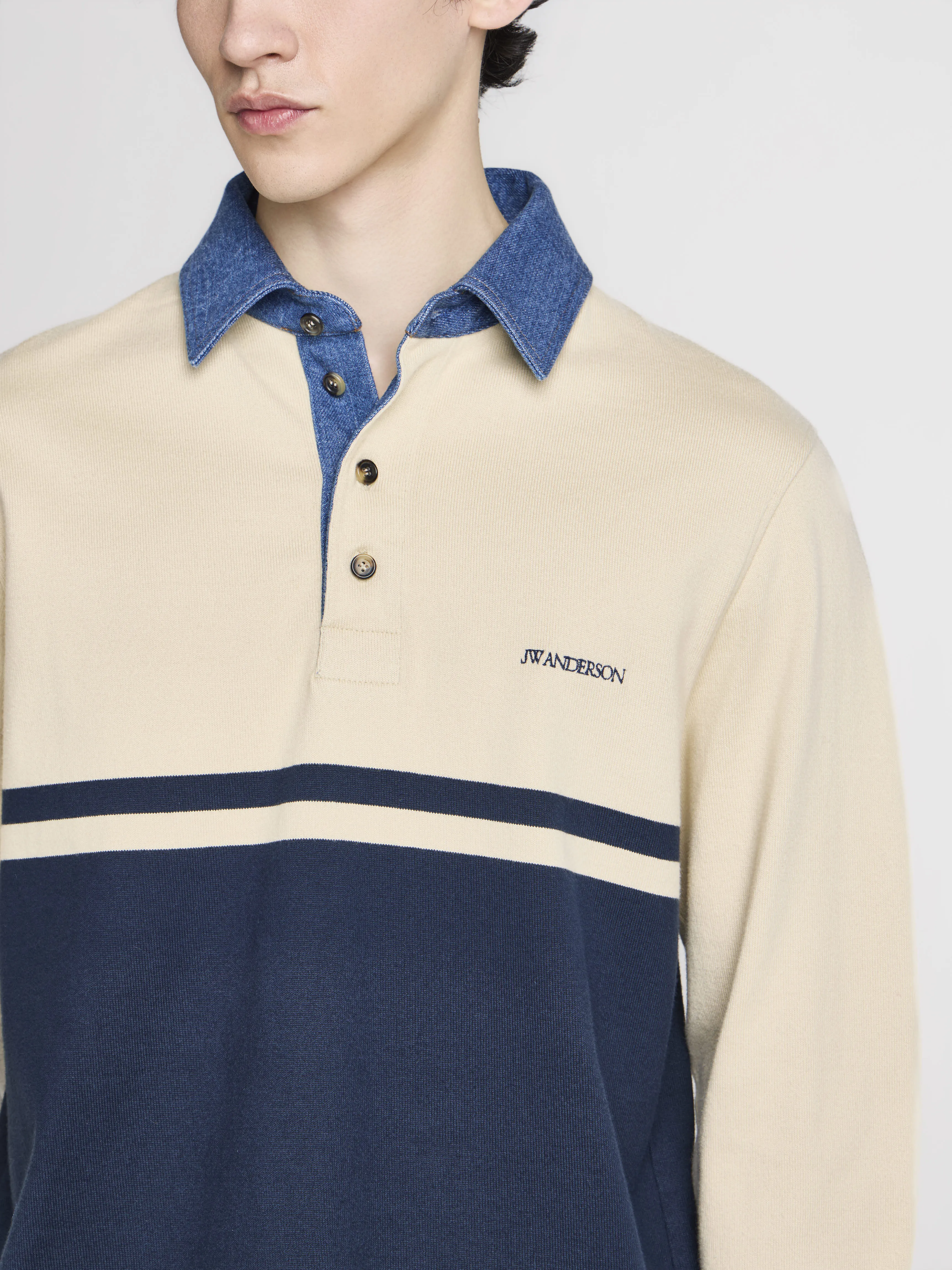MENS CONTRAST COLLAR RUGBY POLO IN OFF WHITE & NAVY sold by J.W. Anderson product image thumbnail 3
