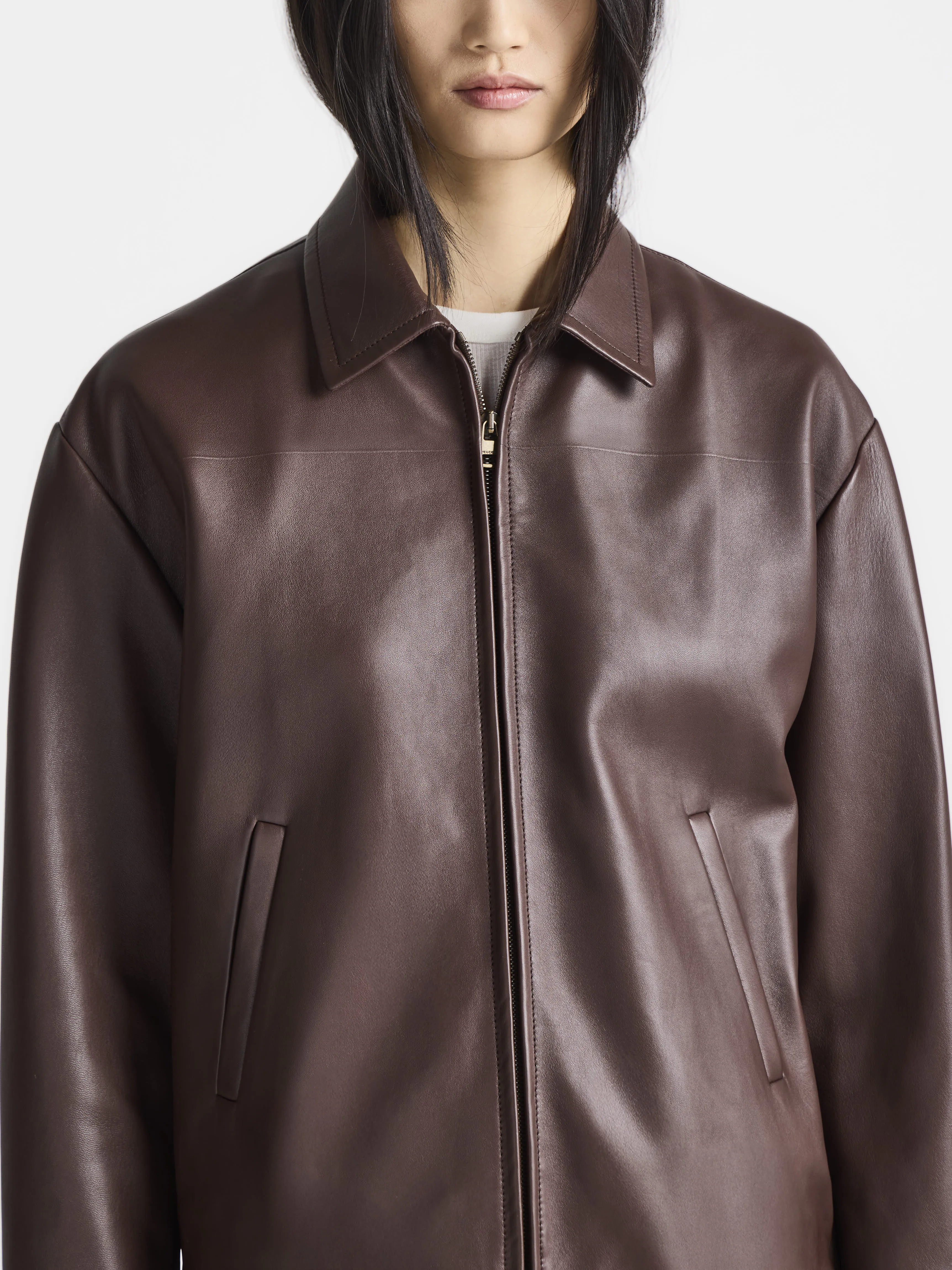 WOMENS BLOUSON LEATHER JACKET IN CHOCOLATE BROWN sold by J.W. Anderson product image thumbnail 3