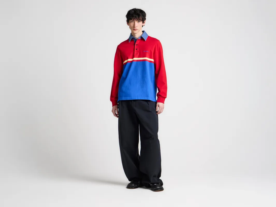 MENS CONTRAST COLLAR RUGBY POLO IN RED & BLUE made by J.W. Anderson