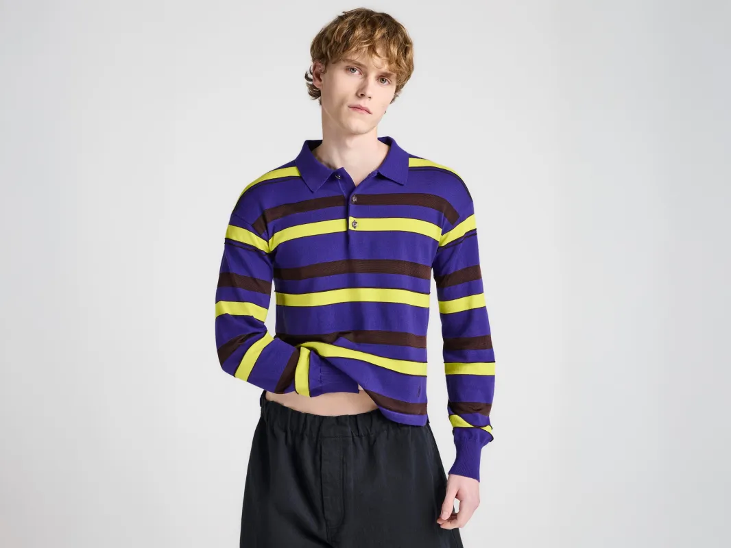 MENS KNITTED STRIPED RUGBY POLO TOP IN ULTRAVIOLET made by J.W. Anderson