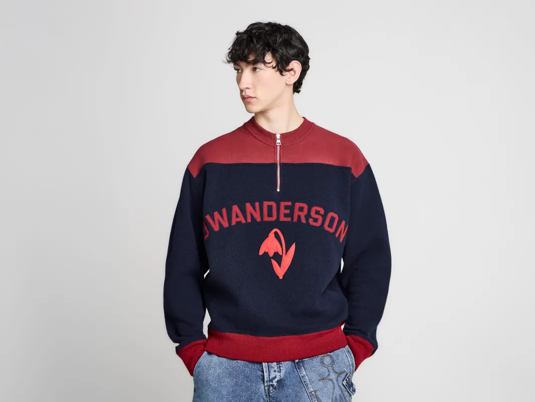 MENS HALF ZIP SWEATSHIRT IN NAVY MELANGE made by J.W. Anderson