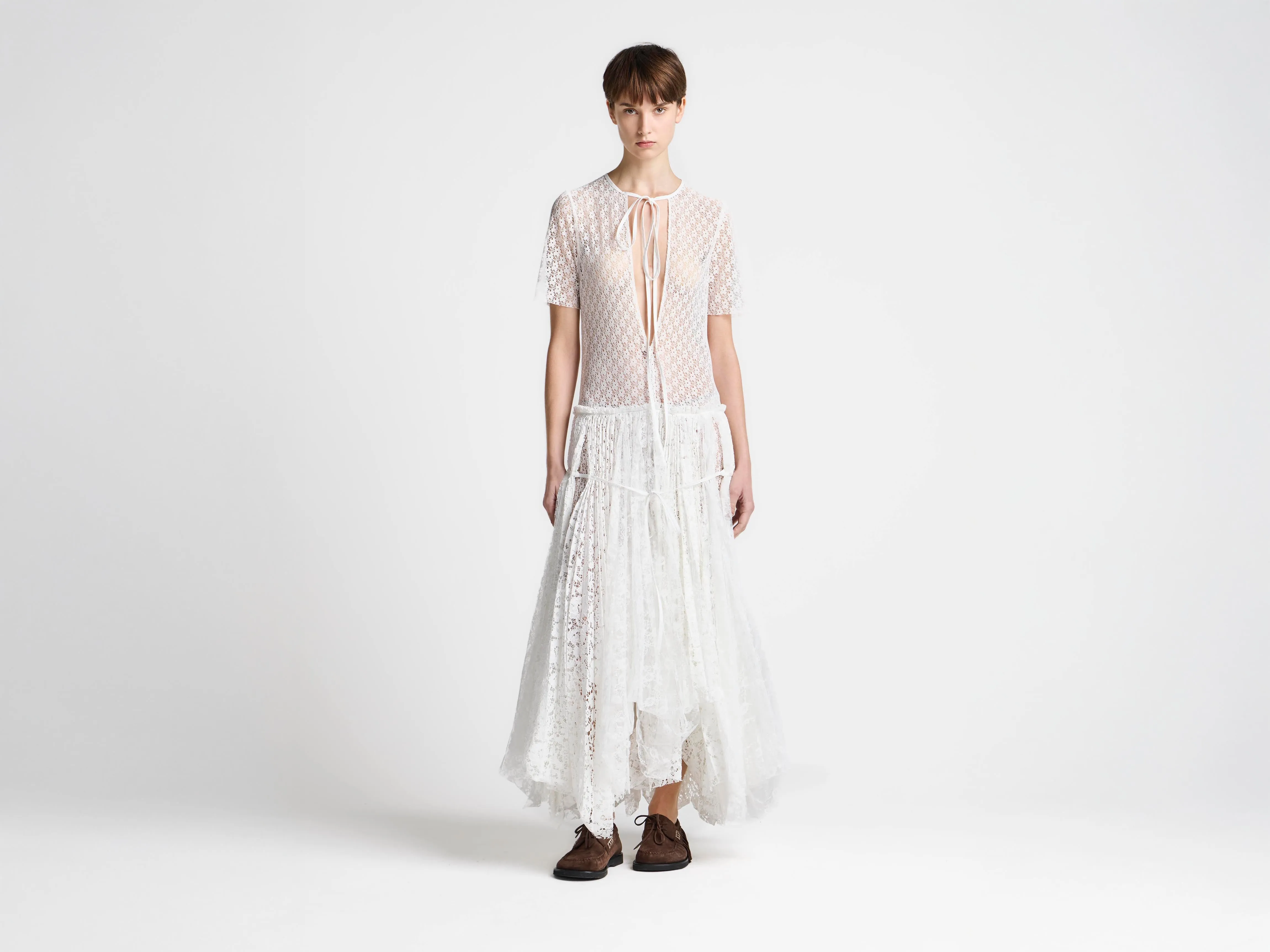 WOMENS MIXED LACE LONGLINE DRESS IN WHITE sold by J.W. Anderson product image thumbnail 2