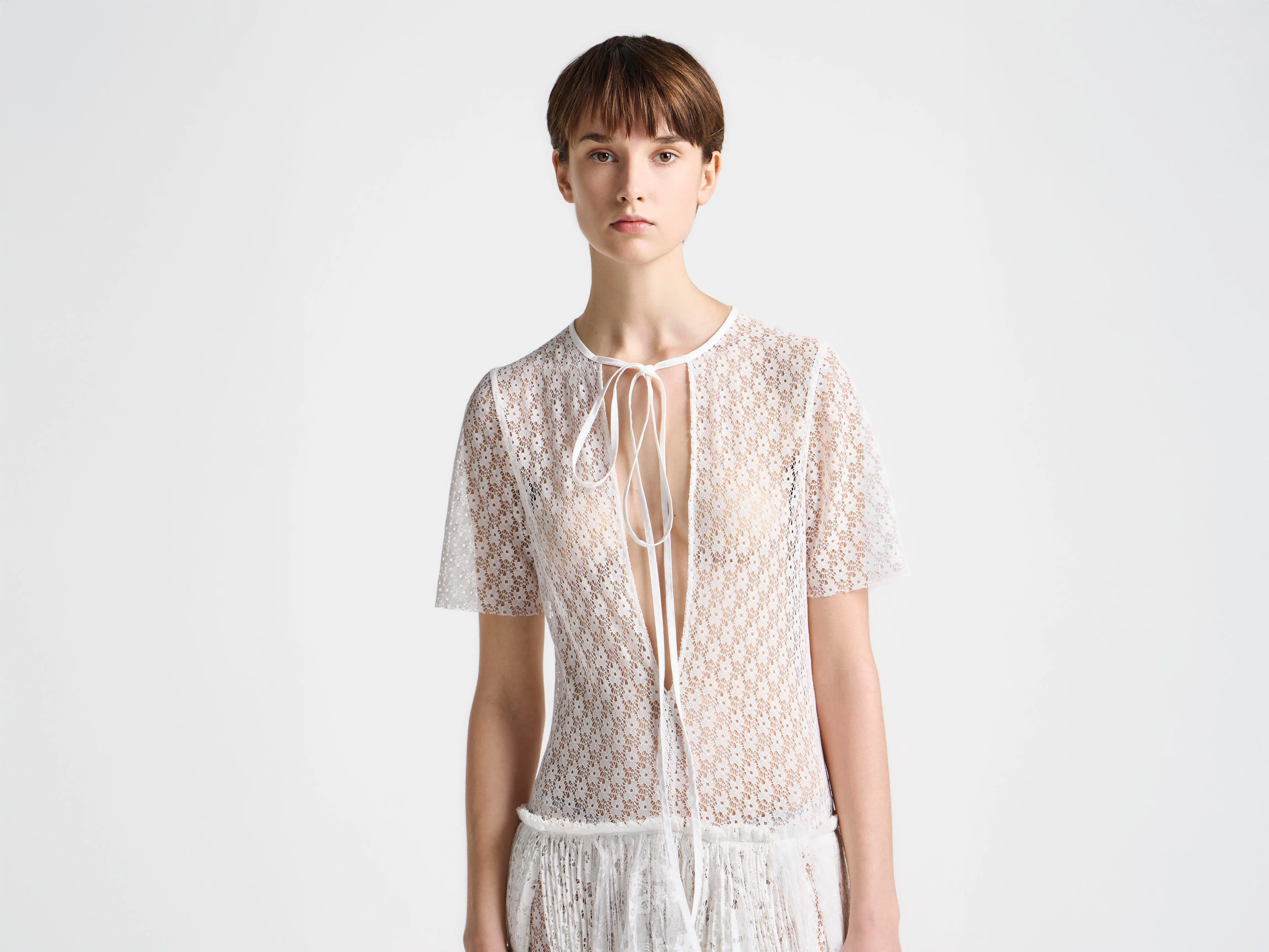 WOMENS MIXED LACE LONGLINE DRESS IN WHITE sold by J.W. Anderson product image thumbnail 4