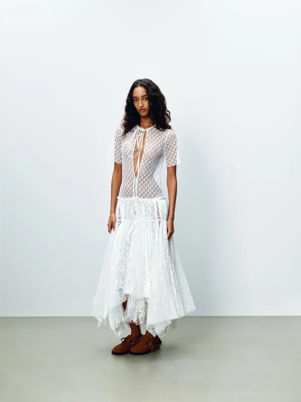 WOMENS MIXED LACE LONGLINE DRESS IN WHITE made by J.W. Anderson