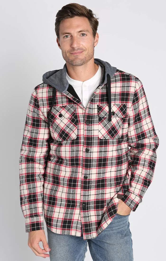 Black Flannel Hooded Shirt Jacket sold by Jachs