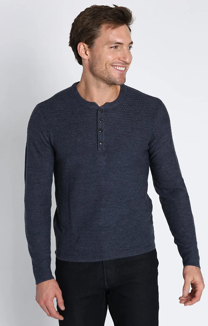 Mixed Stitch Waffle Sweater Henley sold by Jachs