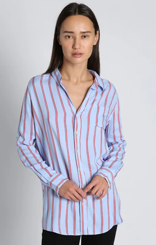 Striped Long Sleeve Tab Rayon Blouse sold by Jachs