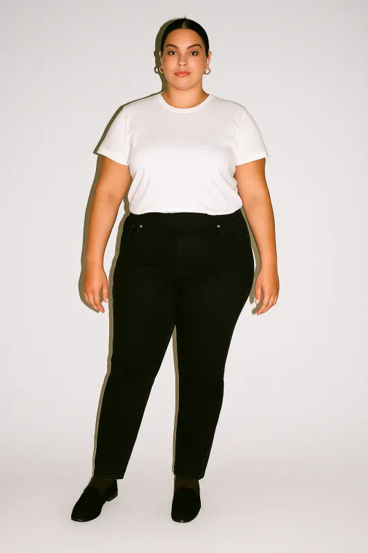 Peri Mid Rise Straight Leg Pull-On Jeans Plus Size Black Void sold by Jag Jeans