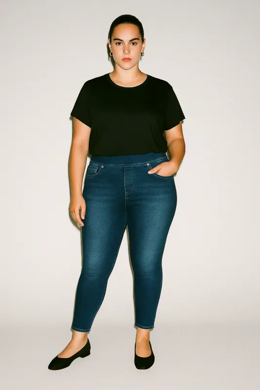 Peri Mid Rise Straight Leg Pull-On Jeans Anchor Blue sold by Jag Jeans