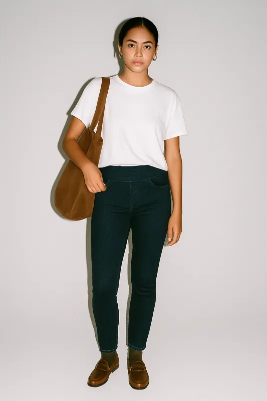 Peri Mid Rise Straight Leg Pull-On Jeans Ink sold by Jag Jeans