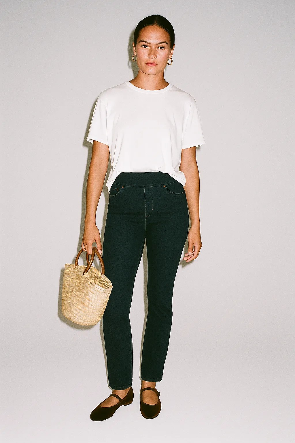 Peri Mid Rise Straight Leg Pull-On Jeans After Midnight sold by Jag Jeans