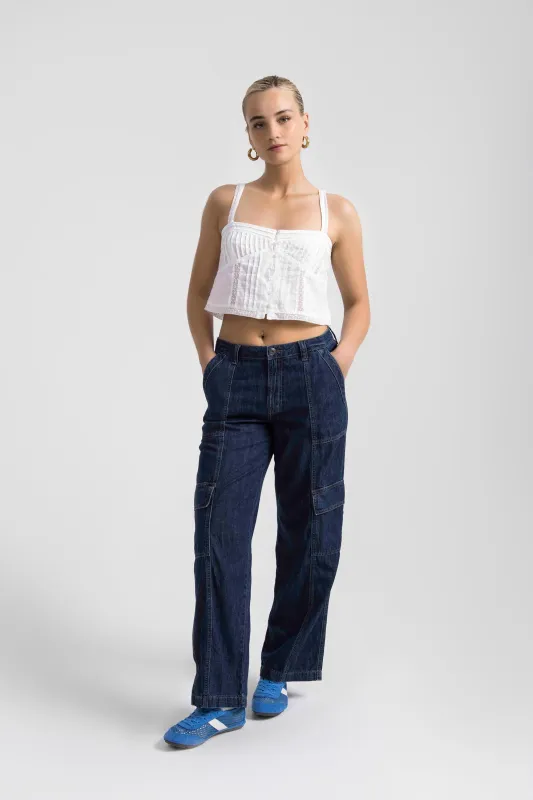 High Rise Wide Leg Cargo Jeans Elysian Blue sold by Jag Jeans